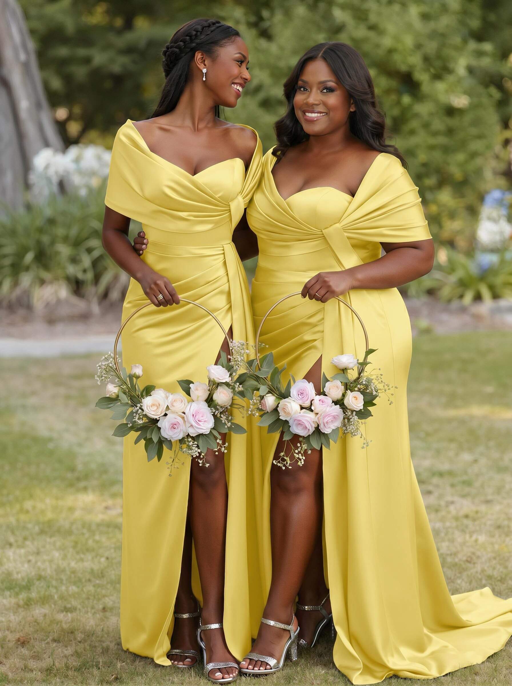 Trumpet Mermaid Sweetheart Cape Sleeves Sweep Train Silk Like Satin Bridesmaid Dresses With Sweeping Side Drape, product image 13