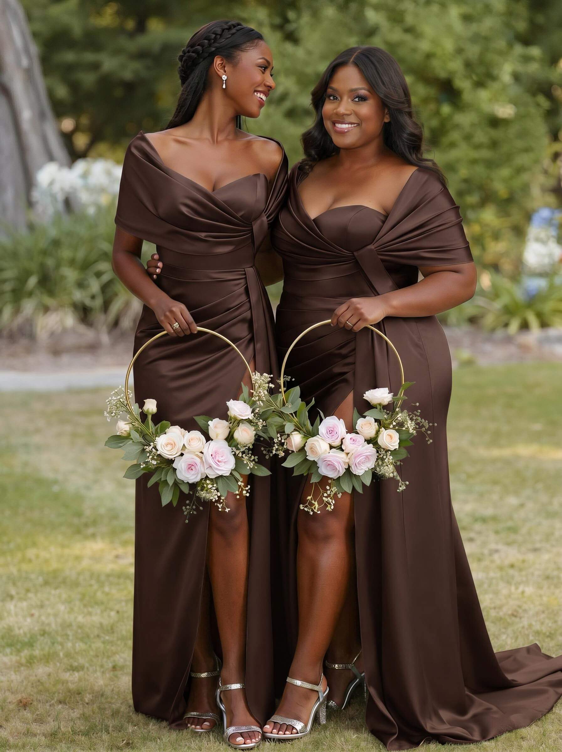Trumpet Mermaid Sweetheart Cape Sleeves Sweep Train Silk Like Satin Bridesmaid Dresses With Sweeping Side Drape, product image 12