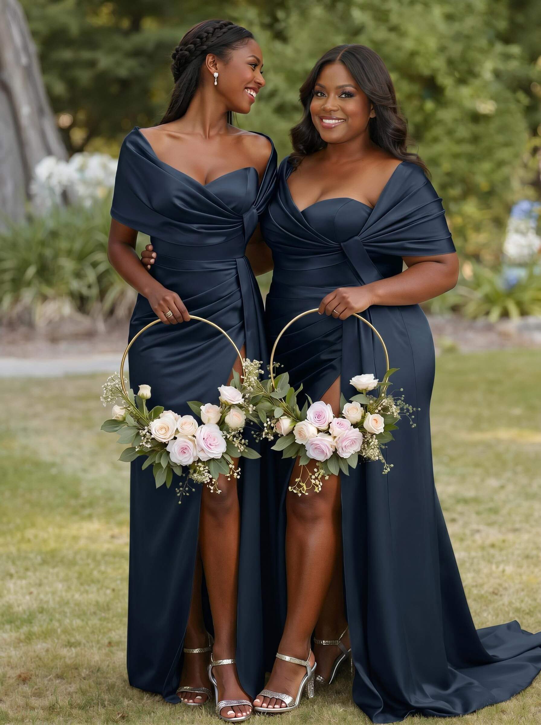 Trumpet Mermaid Sweetheart Cape Sleeves Sweep Train Silk Like Satin Bridesmaid Dresses With Sweeping Side Drape, product image 14