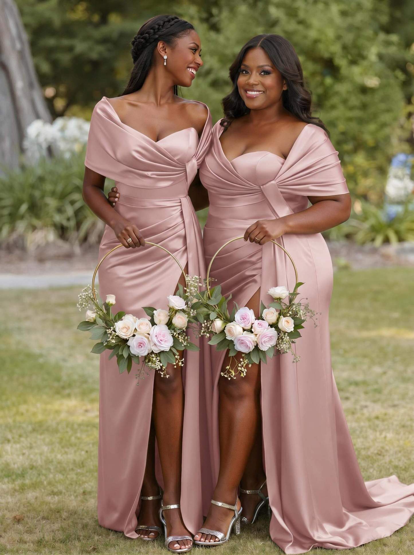 Trumpet Mermaid Sweetheart Cape Sleeves Sweep Train Silk Like Satin Bridesmaid Dresses With Sweeping Side Drape, product image 16