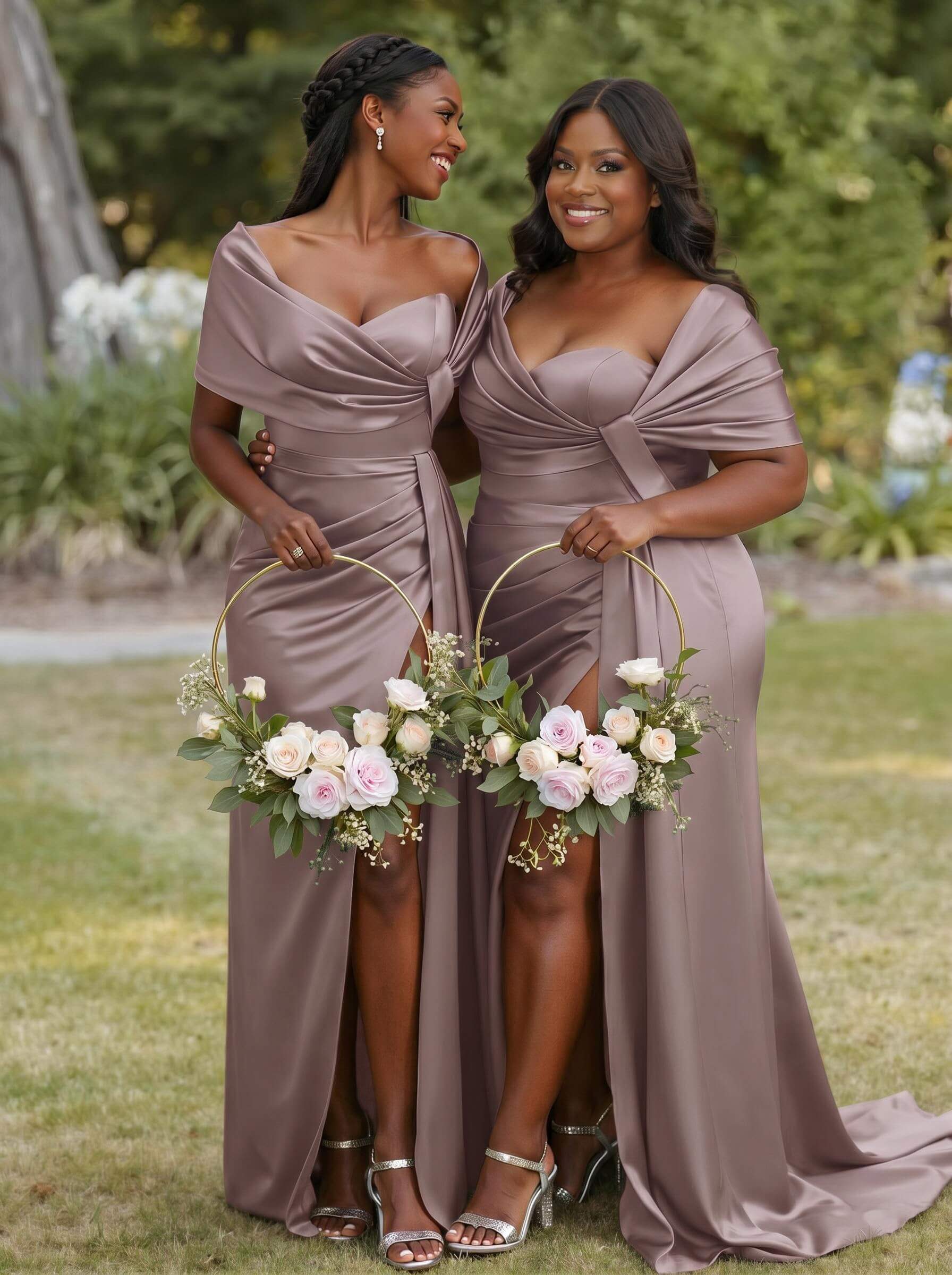 Trumpet Mermaid Sweetheart Cape Sleeves Sweep Train Silk Like Satin Bridesmaid Dresses With Sweeping Side Drape, product image 15