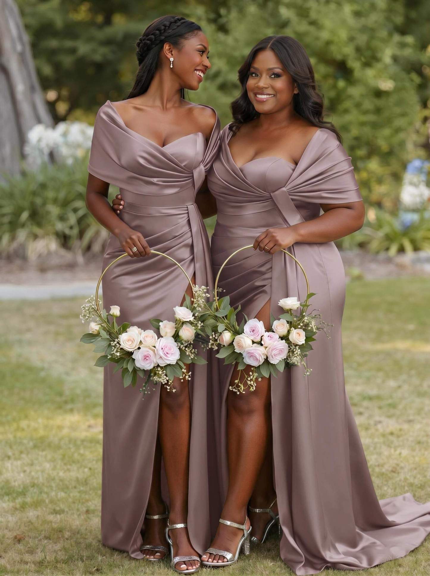 Trumpet Mermaid Sweetheart Cape Sleeves Sweep Train Silk Like Satin Bridesmaid Dresses With Sweeping Side Drape, product image 15
