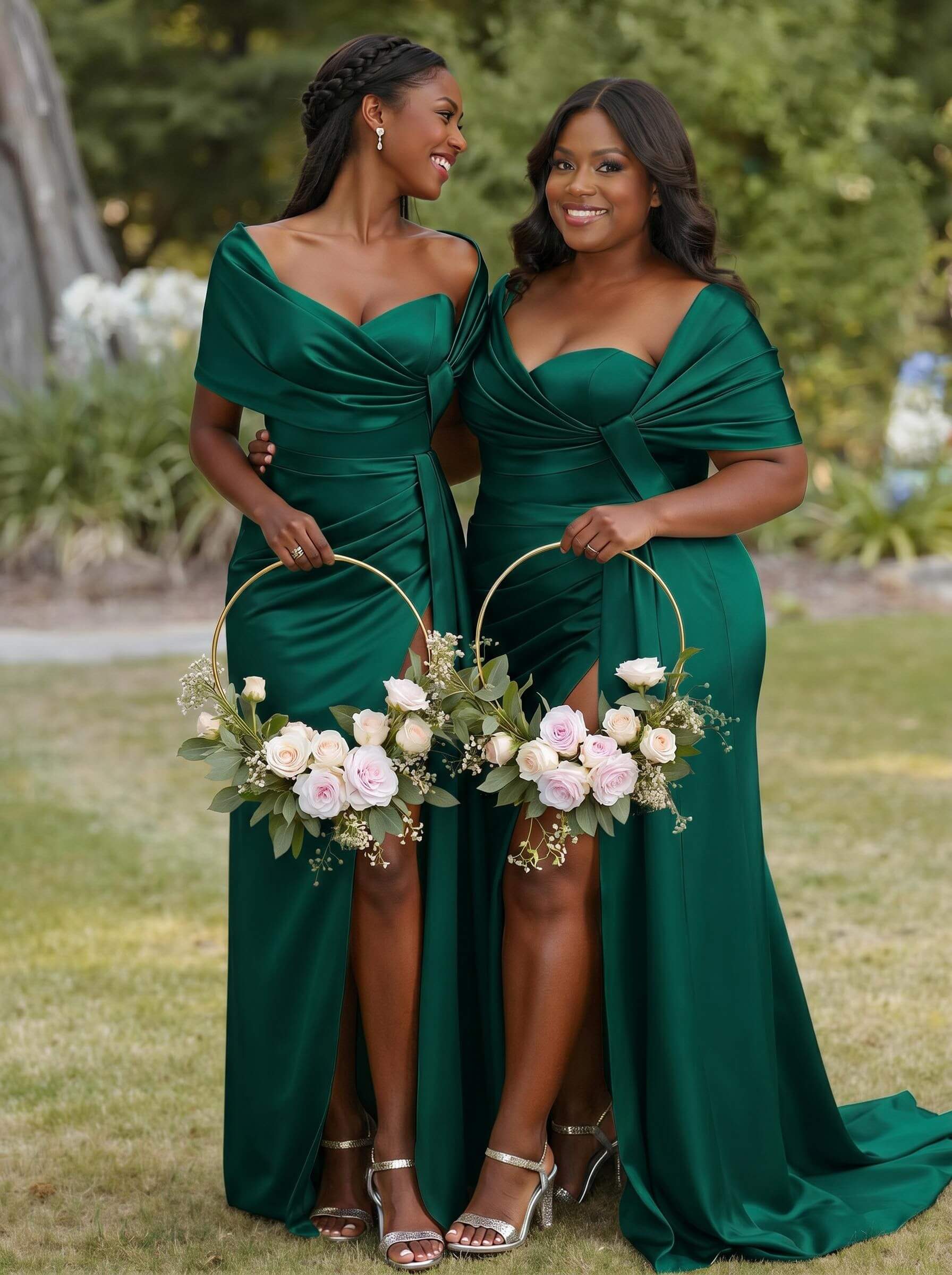 Trumpet Mermaid Sweetheart Cape Sleeves Sweep Train Silk Like Satin Bridesmaid Dresses With Sweeping Side Drape, product image 17