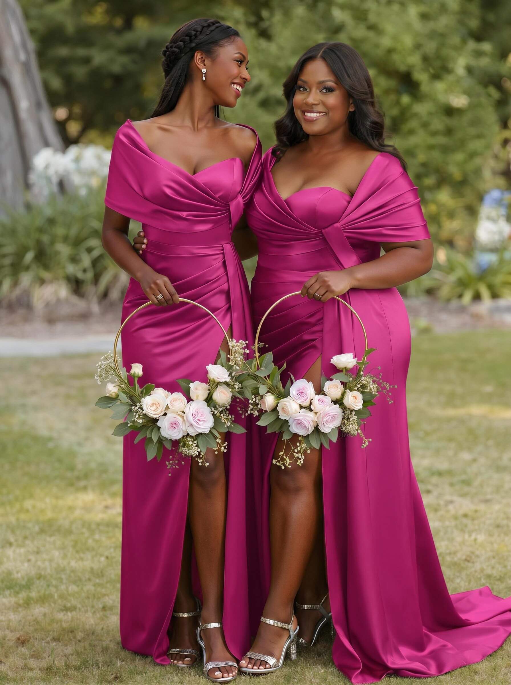 Trumpet Mermaid Sweetheart Cape Sleeves Sweep Train Silk Like Satin Bridesmaid Dresses With Sweeping Side Drape, product image 18