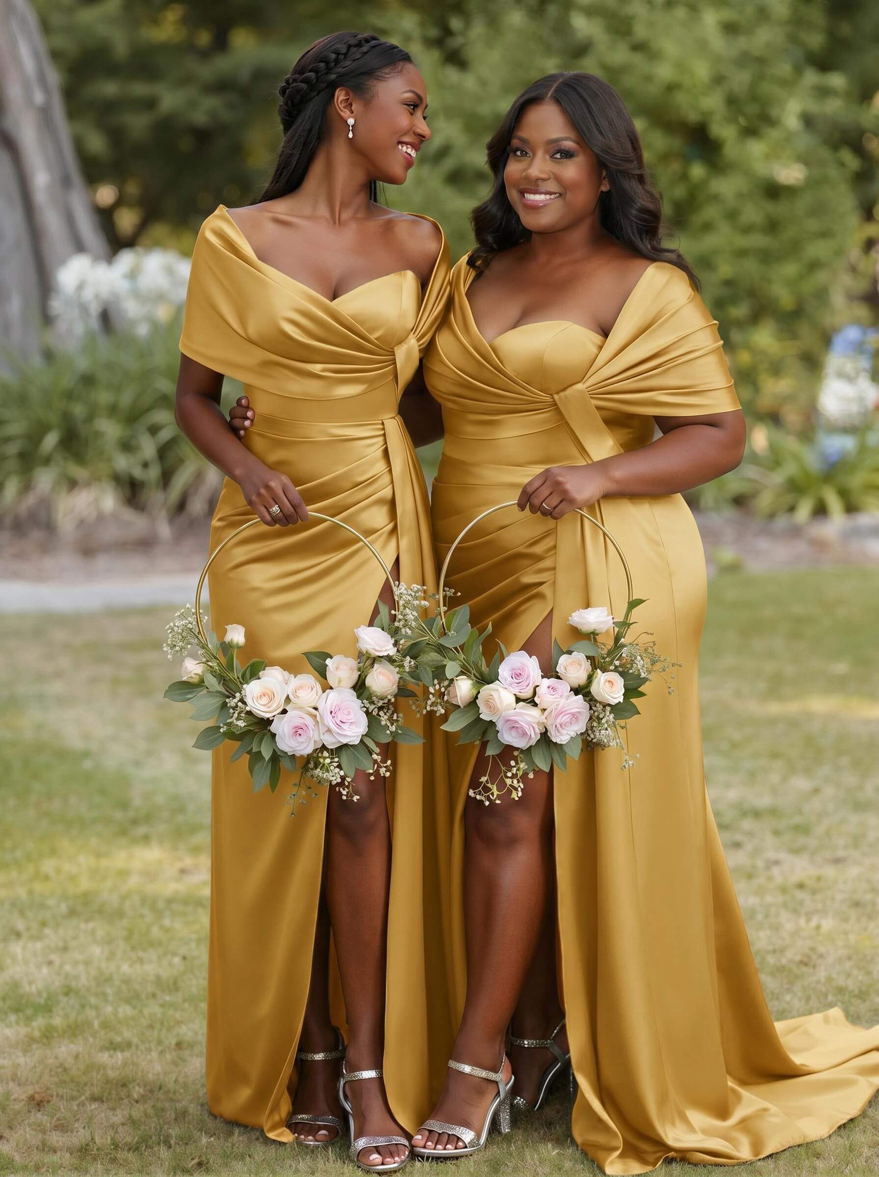 Trumpet Mermaid Sweetheart Cape Sleeves Sweep Train Silk Like Satin Bridesmaid Dresses With Sweeping Side Drape, product image 19