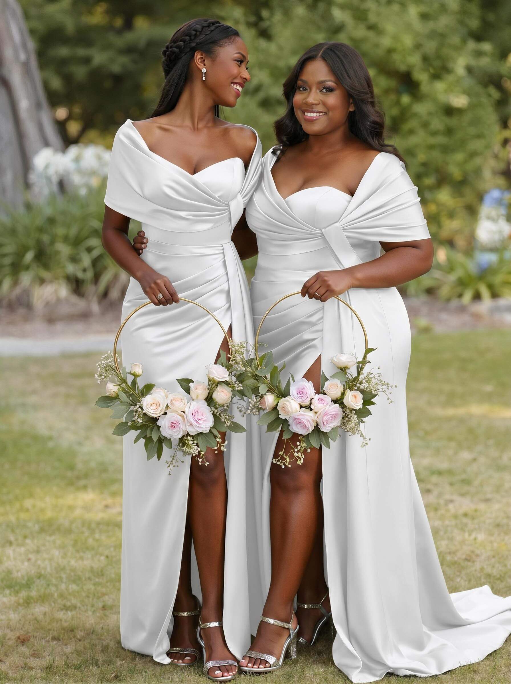 Trumpet Mermaid Sweetheart Cape Sleeves Sweep Train Silk Like Satin Bridesmaid Dresses With Sweeping Side Drape, product image 22