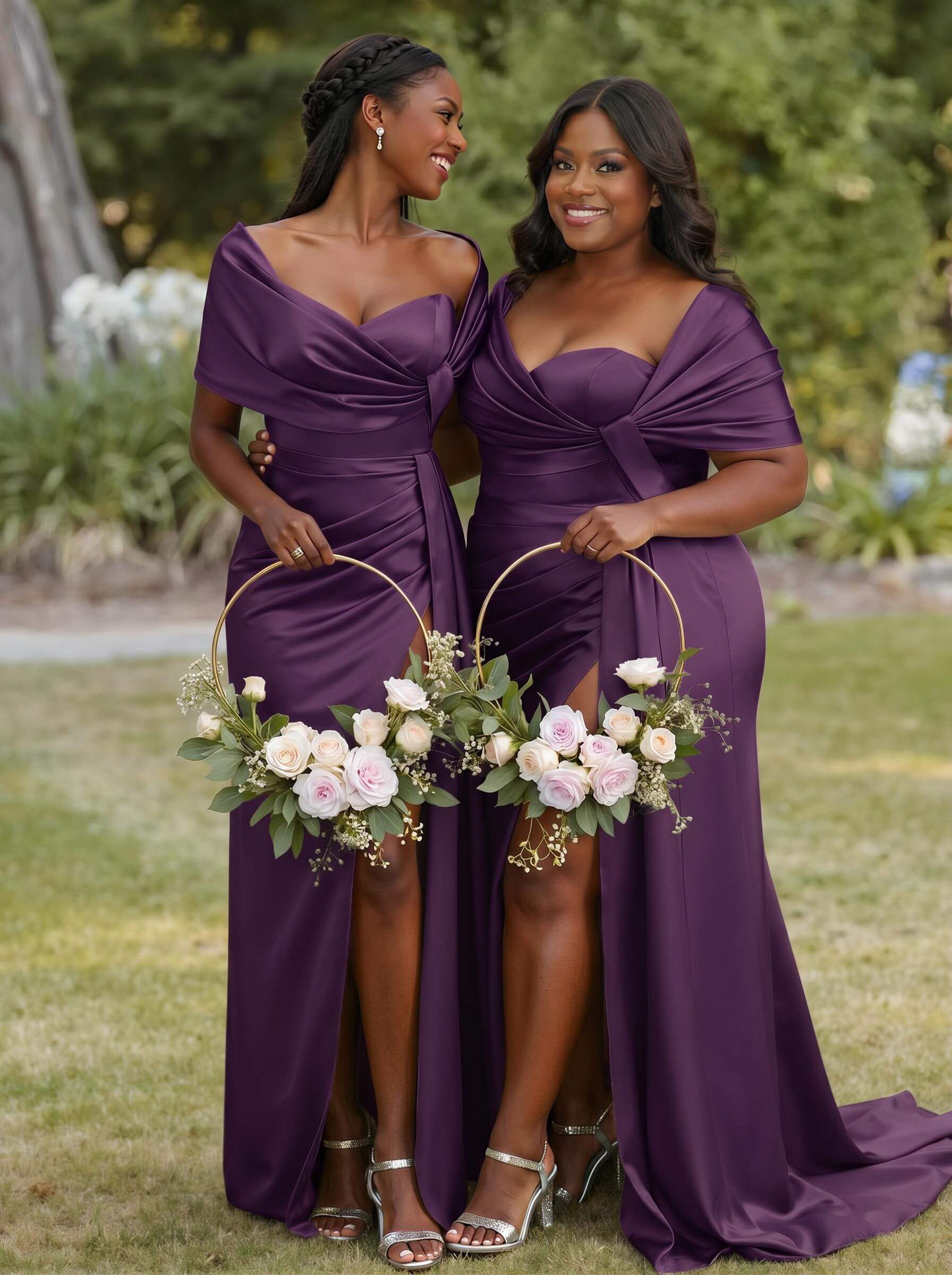 Trumpet Mermaid Sweetheart Cape Sleeves Sweep Train Silk Like Satin Bridesmaid Dresses With Sweeping Side Drape, product image 20
