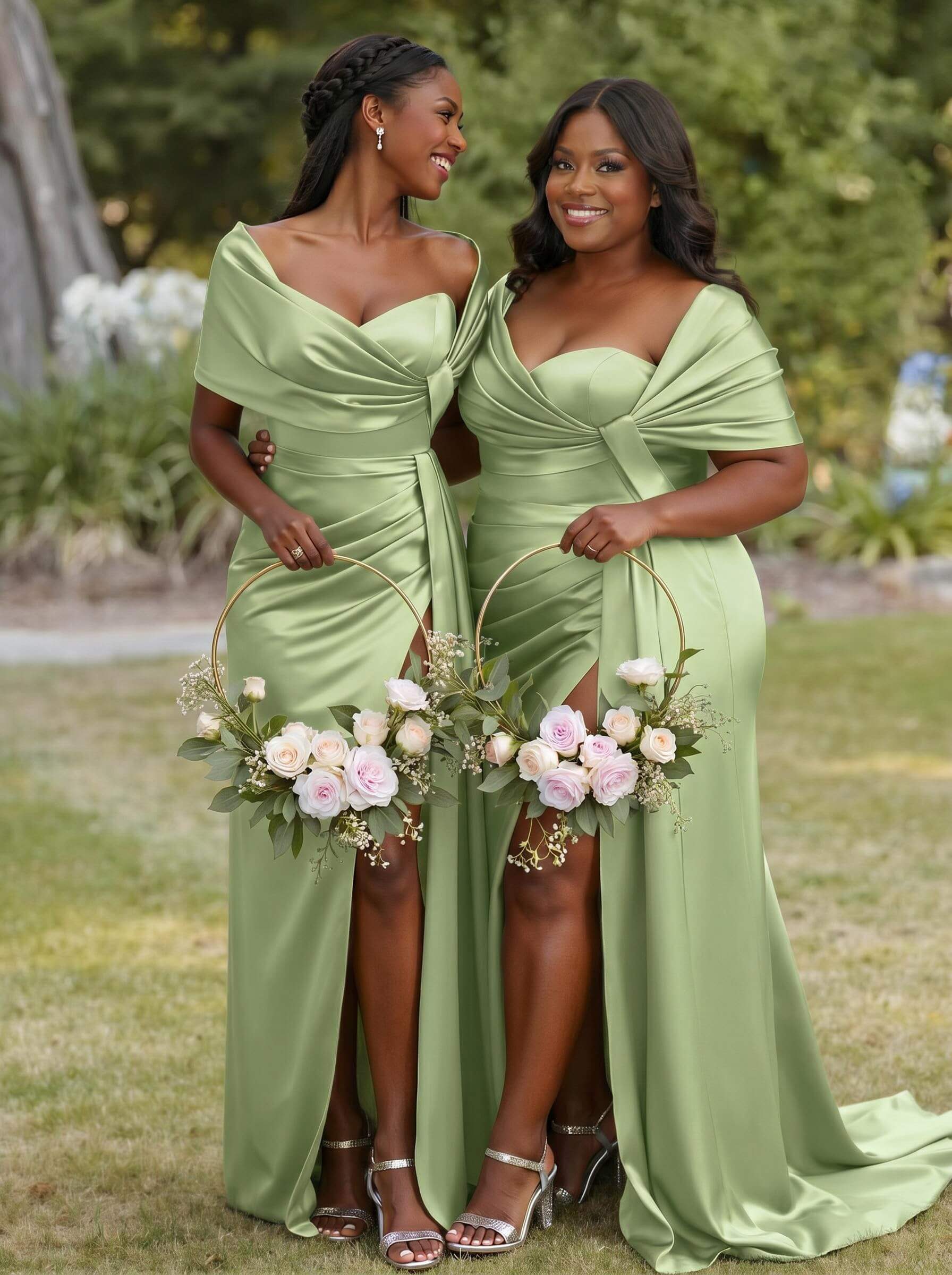 Trumpet Mermaid Sweetheart Cape Sleeves Sweep Train Silk Like Satin Bridesmaid Dresses With Sweeping Side Drape, product image 25