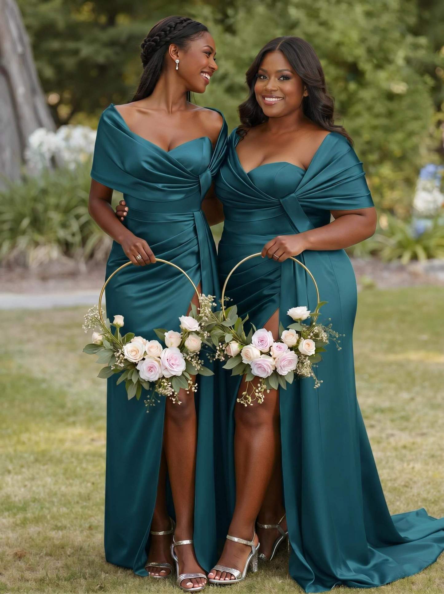 Trumpet Mermaid Sweetheart Cape Sleeves Sweep Train Silk Like Satin Bridesmaid Dresses With Sweeping Side Drape, product image 21