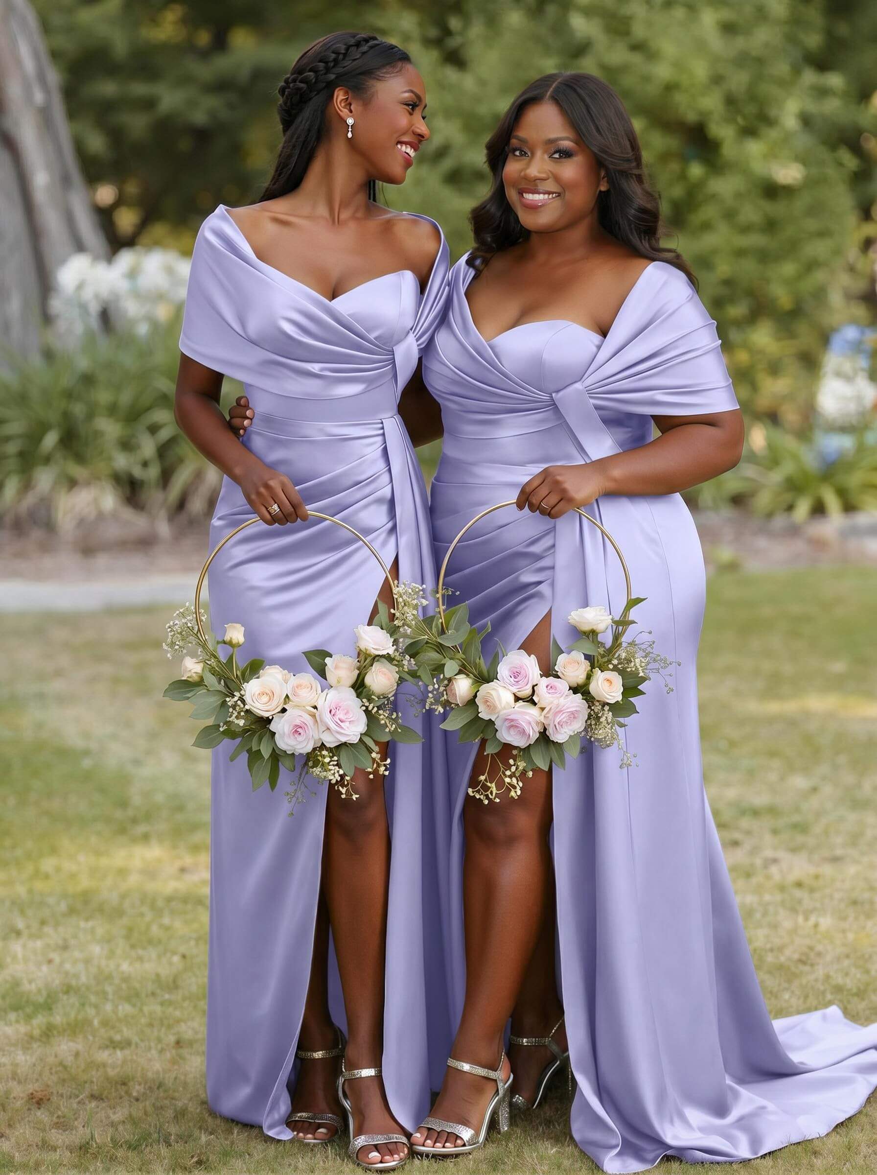 Trumpet Mermaid Sweetheart Cape Sleeves Sweep Train Silk Like Satin Bridesmaid Dresses With Sweeping Side Drape, product image 23