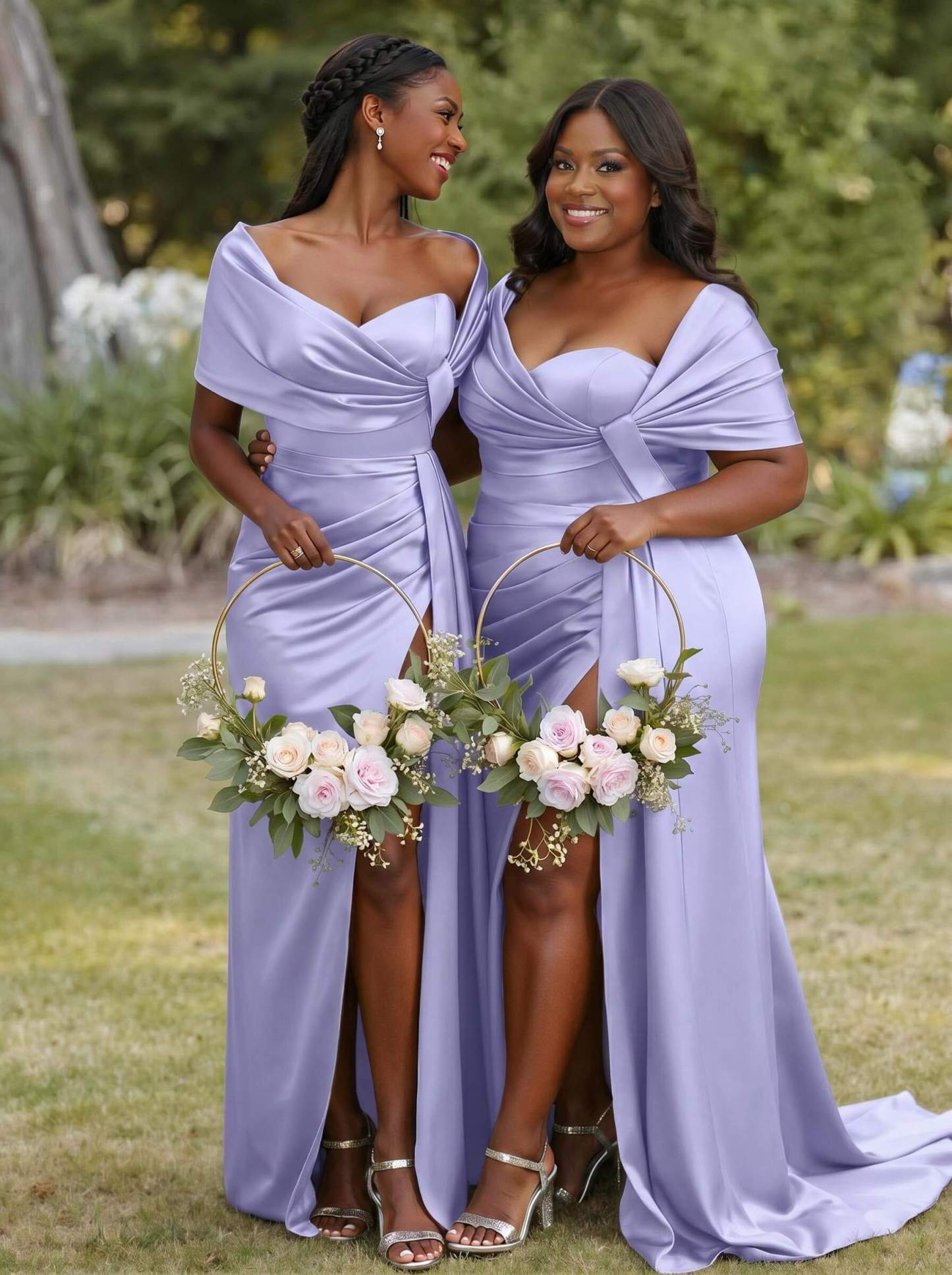 Trumpet Mermaid Sweetheart Cape Sleeves Sweep Train Silk Like Satin Bridesmaid Dresses With Sweeping Side Drape, product image 23