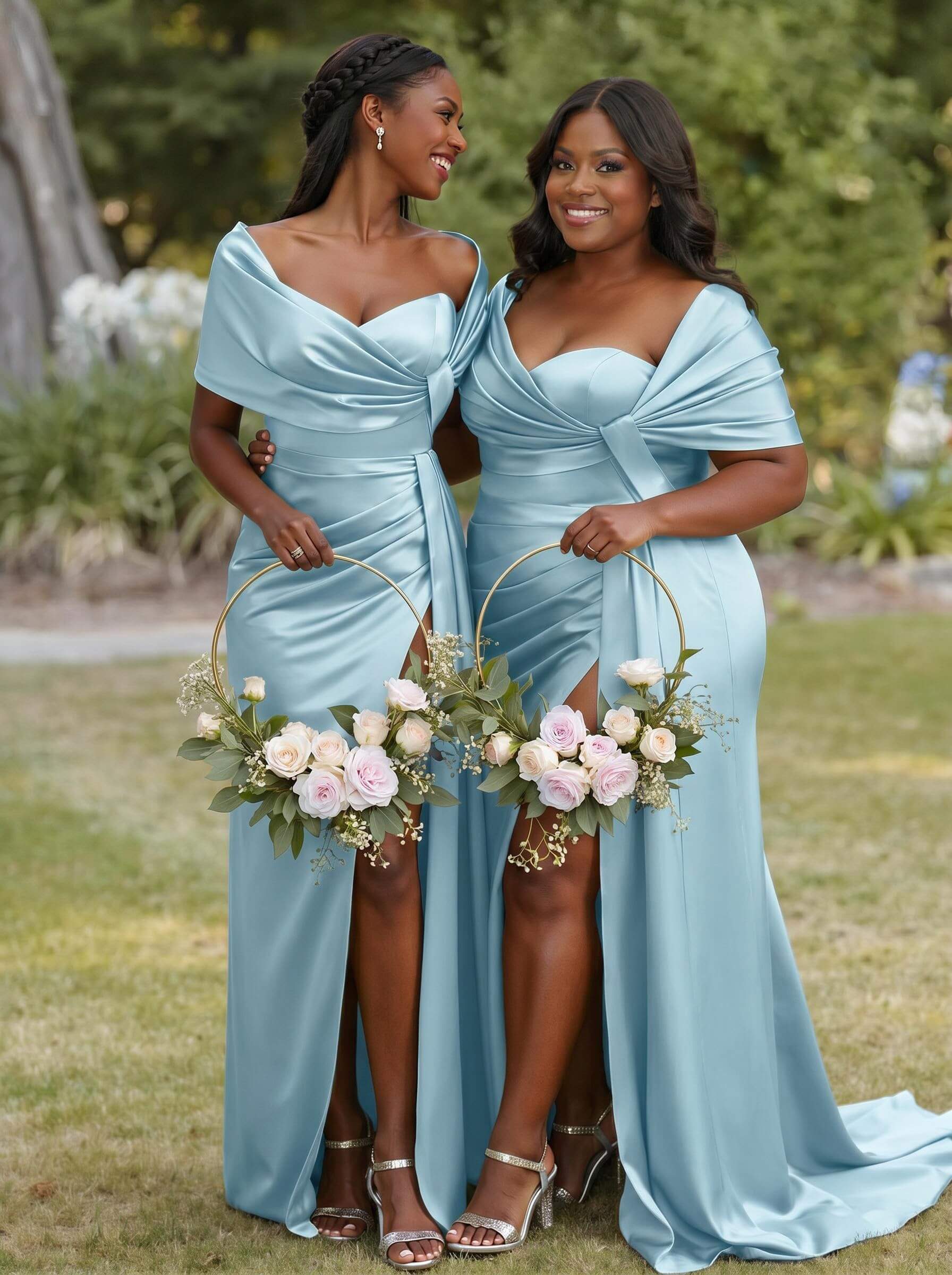 Trumpet Mermaid Sweetheart Cape Sleeves Sweep Train Silk Like Satin Bridesmaid Dresses With Sweeping Side Drape, product image 24