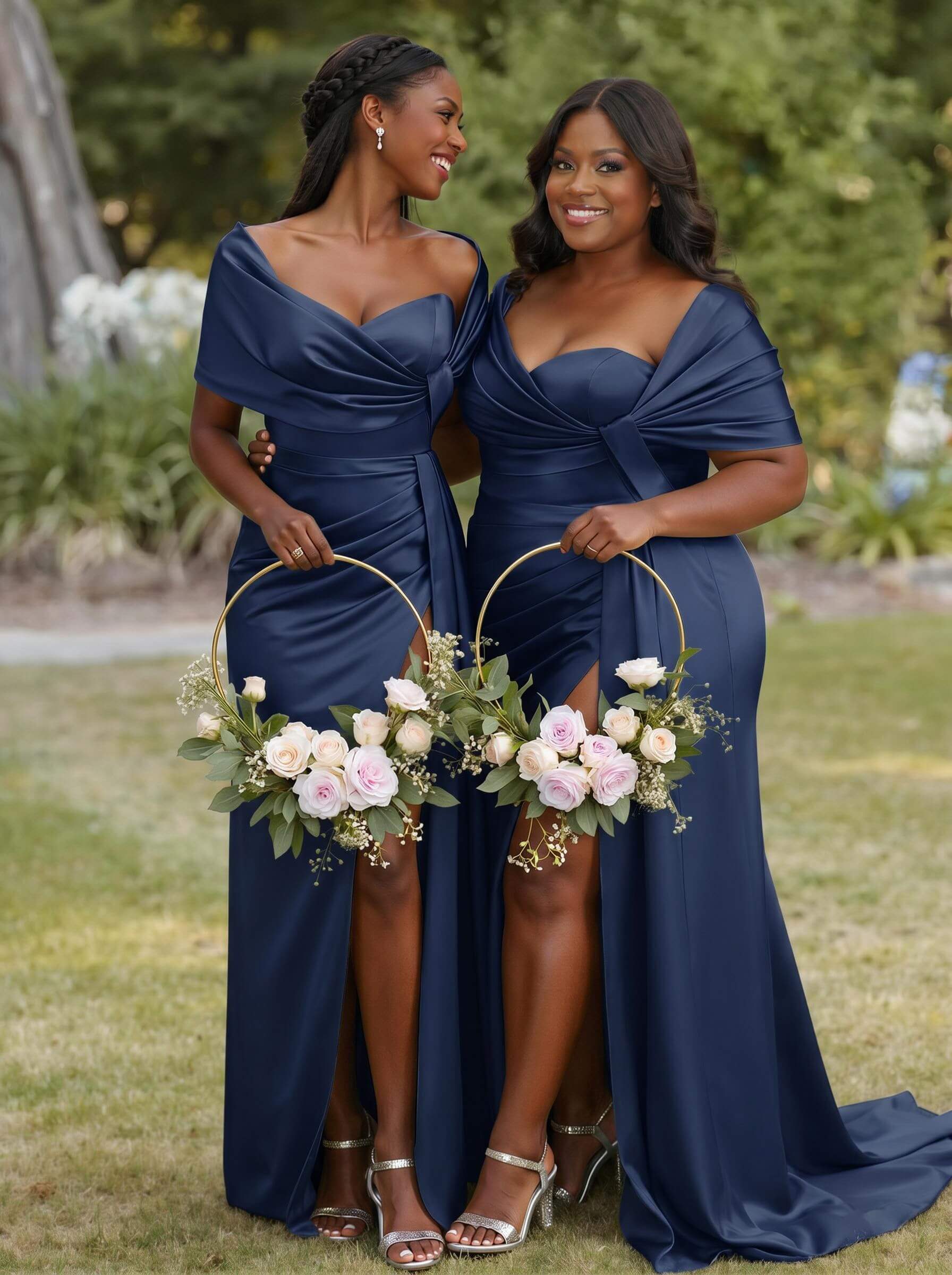 Trumpet Mermaid Sweetheart Cape Sleeves Sweep Train Silk Like Satin Bridesmaid Dresses With Sweeping Side Drape, product image 26