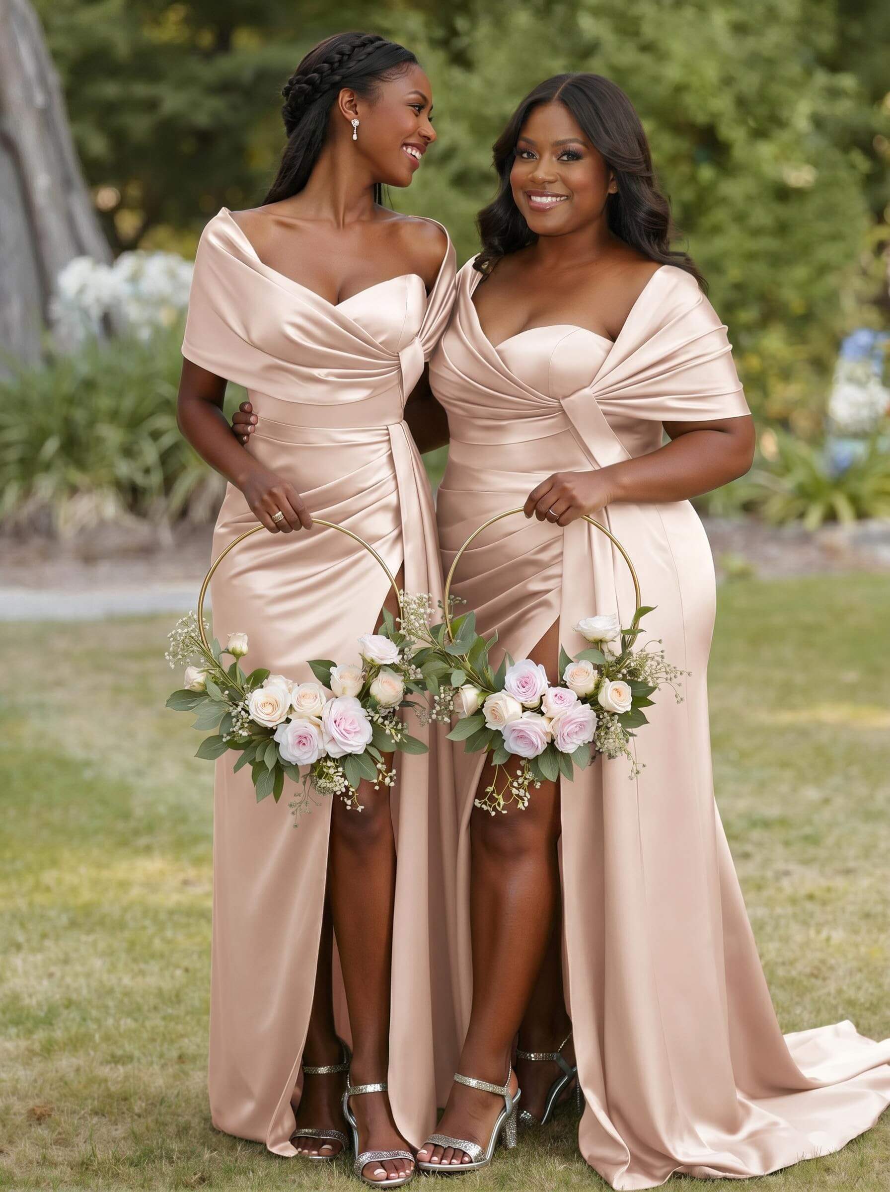 Trumpet Mermaid Sweetheart Cape Sleeves Sweep Train Silk Like Satin Bridesmaid Dresses With Sweeping Side Drape, product image 29