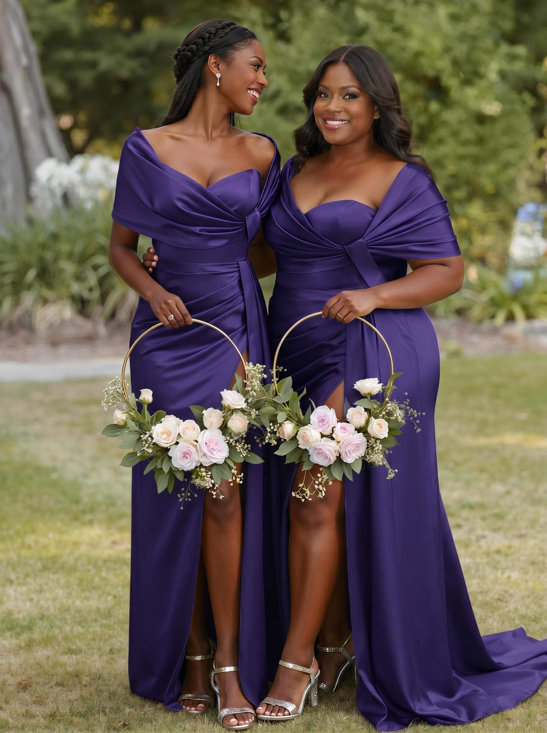Trumpet Mermaid Sweetheart Cape Sleeves Sweep Train Silk Like Satin Bridesmaid Dresses With Sweeping Side Drape, product image 32