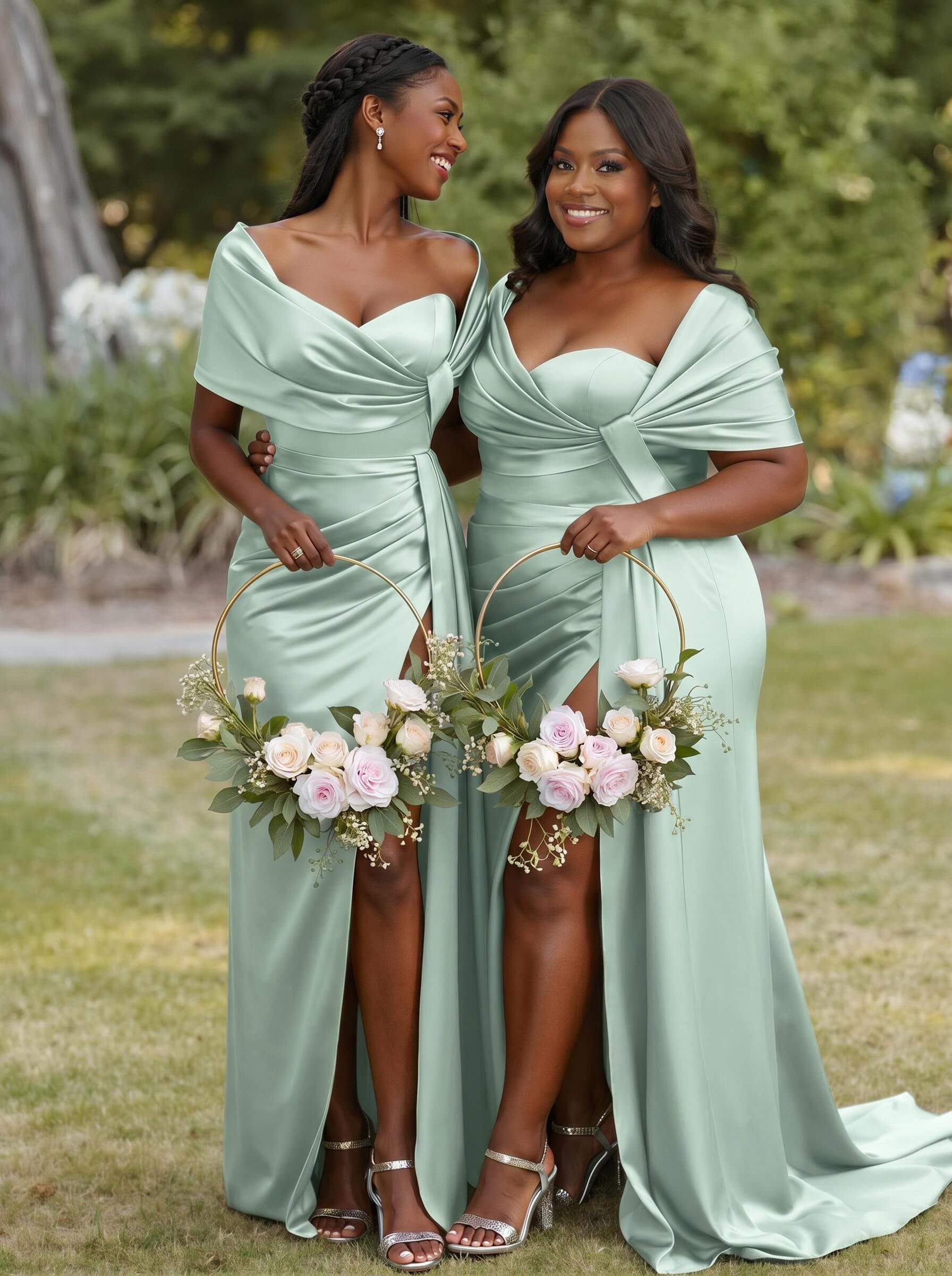 Trumpet Mermaid Sweetheart Cape Sleeves Sweep Train Silk Like Satin Bridesmaid Dresses With Sweeping Side Drape, product image 34