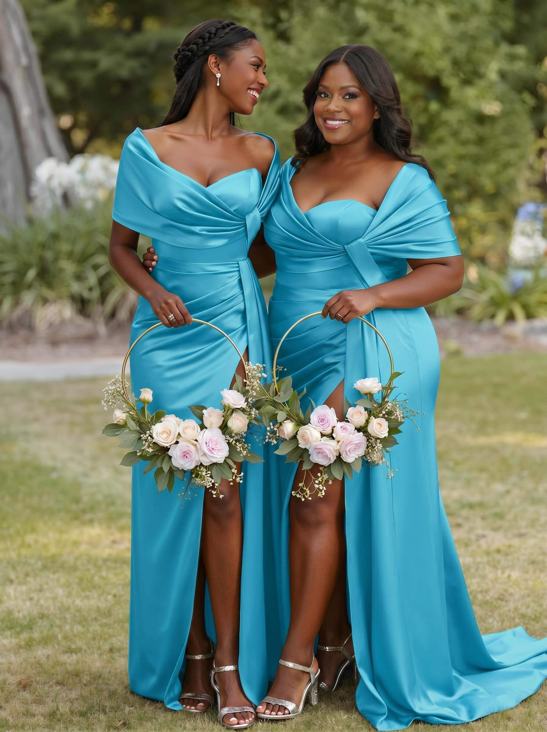 Trumpet Mermaid Sweetheart Cape Sleeves Sweep Train Silk Like Satin Bridesmaid Dresses With Sweeping Side Drape, product image 30