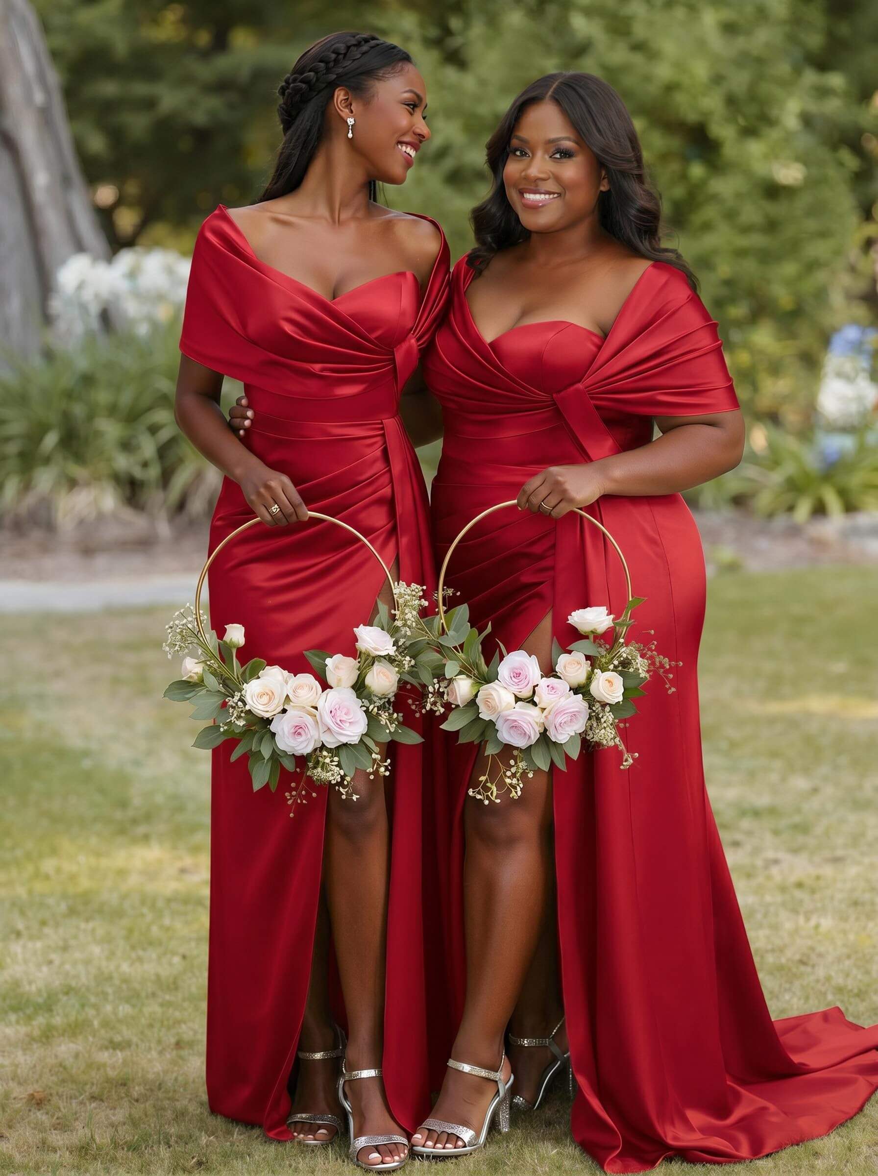 Trumpet Mermaid Sweetheart Cape Sleeves Sweep Train Silk Like Satin Bridesmaid Dresses With Sweeping Side Drape, product image 31