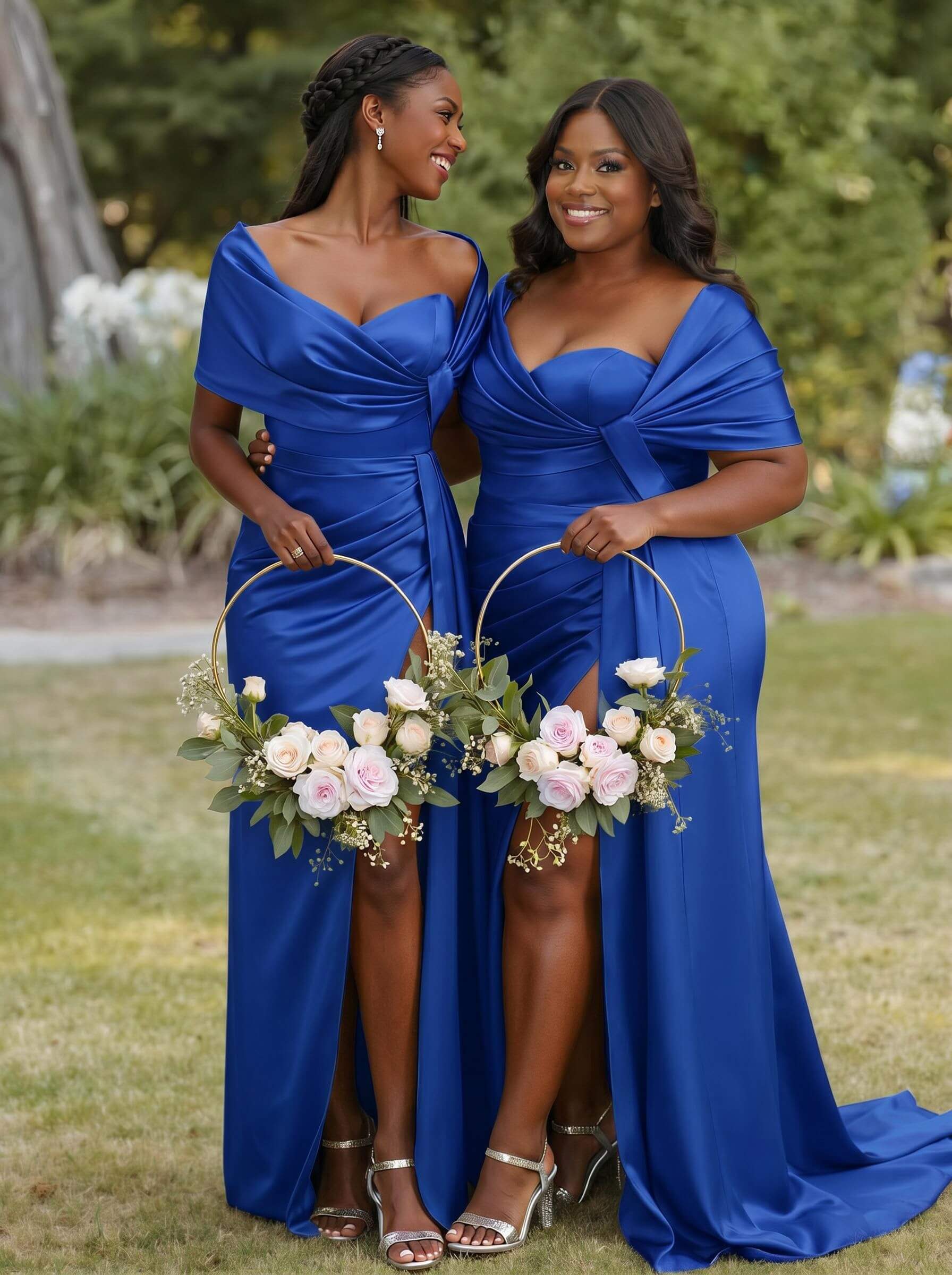 Trumpet Mermaid Sweetheart Cape Sleeves Sweep Train Silk Like Satin Bridesmaid Dresses With Sweeping Side Drape, product image 33