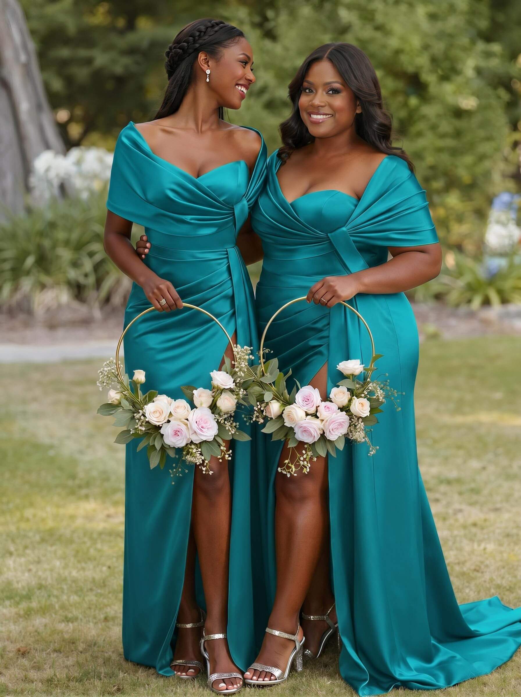 Trumpet Mermaid Sweetheart Cape Sleeves Sweep Train Silk Like Satin Bridesmaid Dresses With Sweeping Side Drape, product image 37