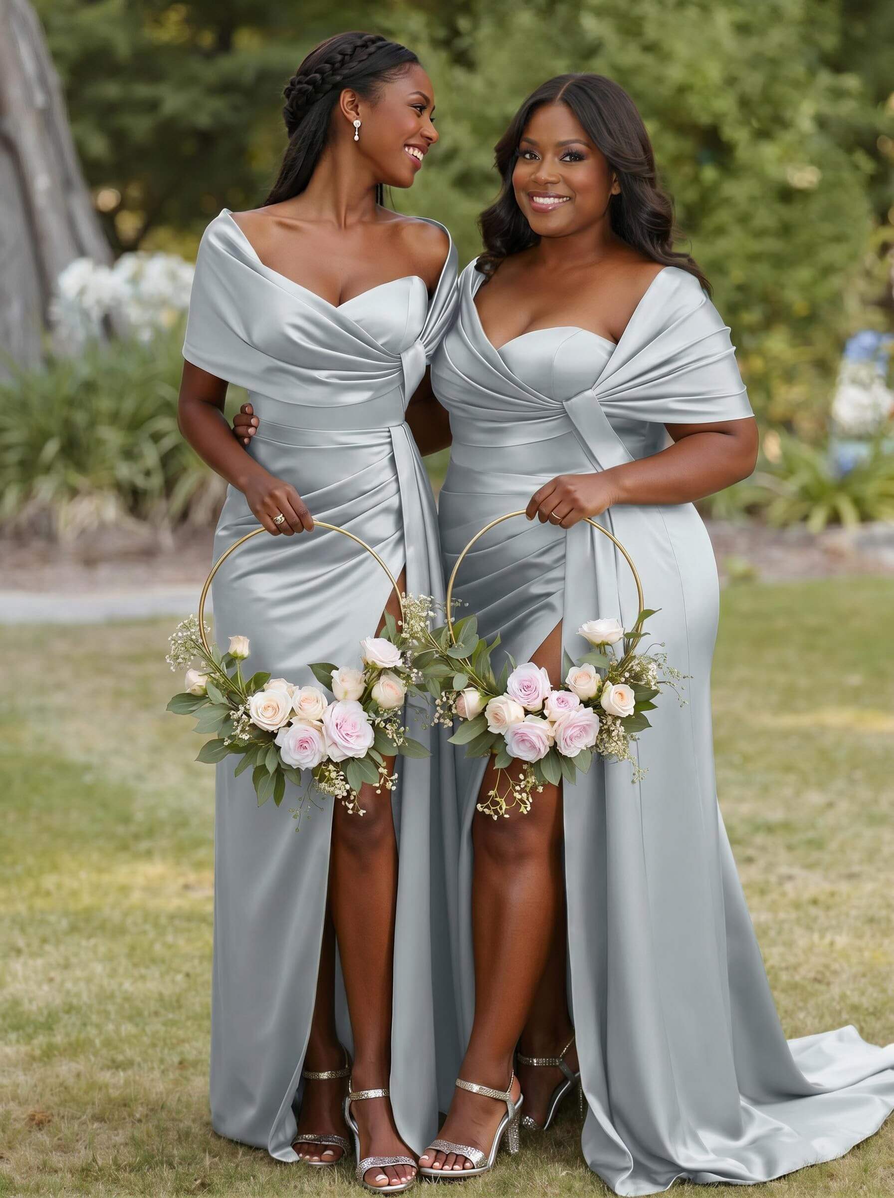 Trumpet Mermaid Sweetheart Cape Sleeves Sweep Train Silk Like Satin Bridesmaid Dresses With Sweeping Side Drape, product image 35