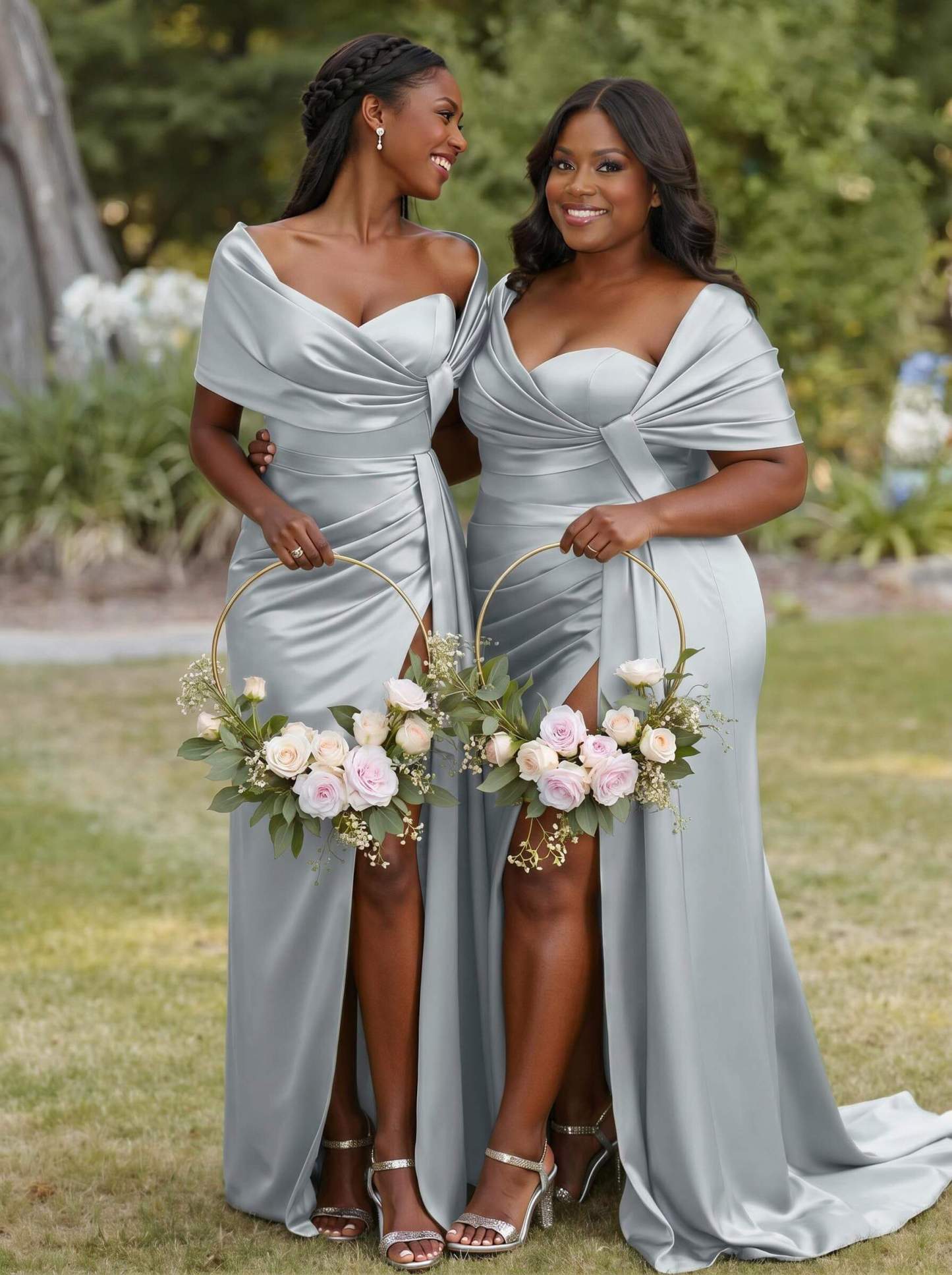 Trumpet Mermaid Sweetheart Cape Sleeves Sweep Train Silk Like Satin Bridesmaid Dresses With Sweeping Side Drape, product image 35