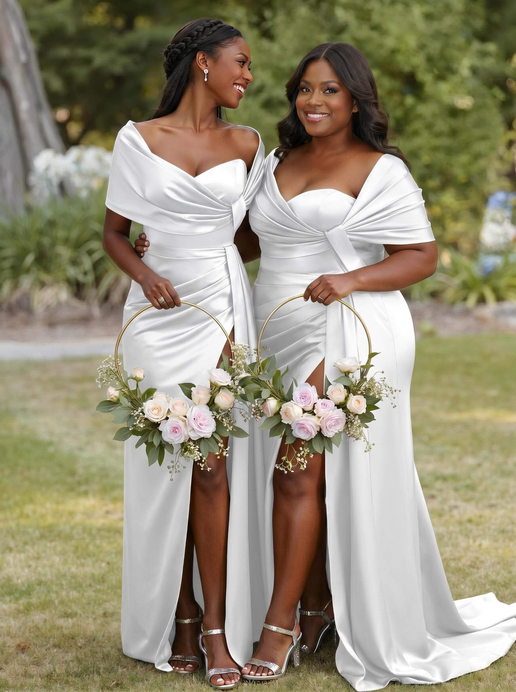 Trumpet Mermaid Sweetheart Cape Sleeves Sweep Train Silk Like Satin Bridesmaid Dresses With Sweeping Side Drape, product image 40