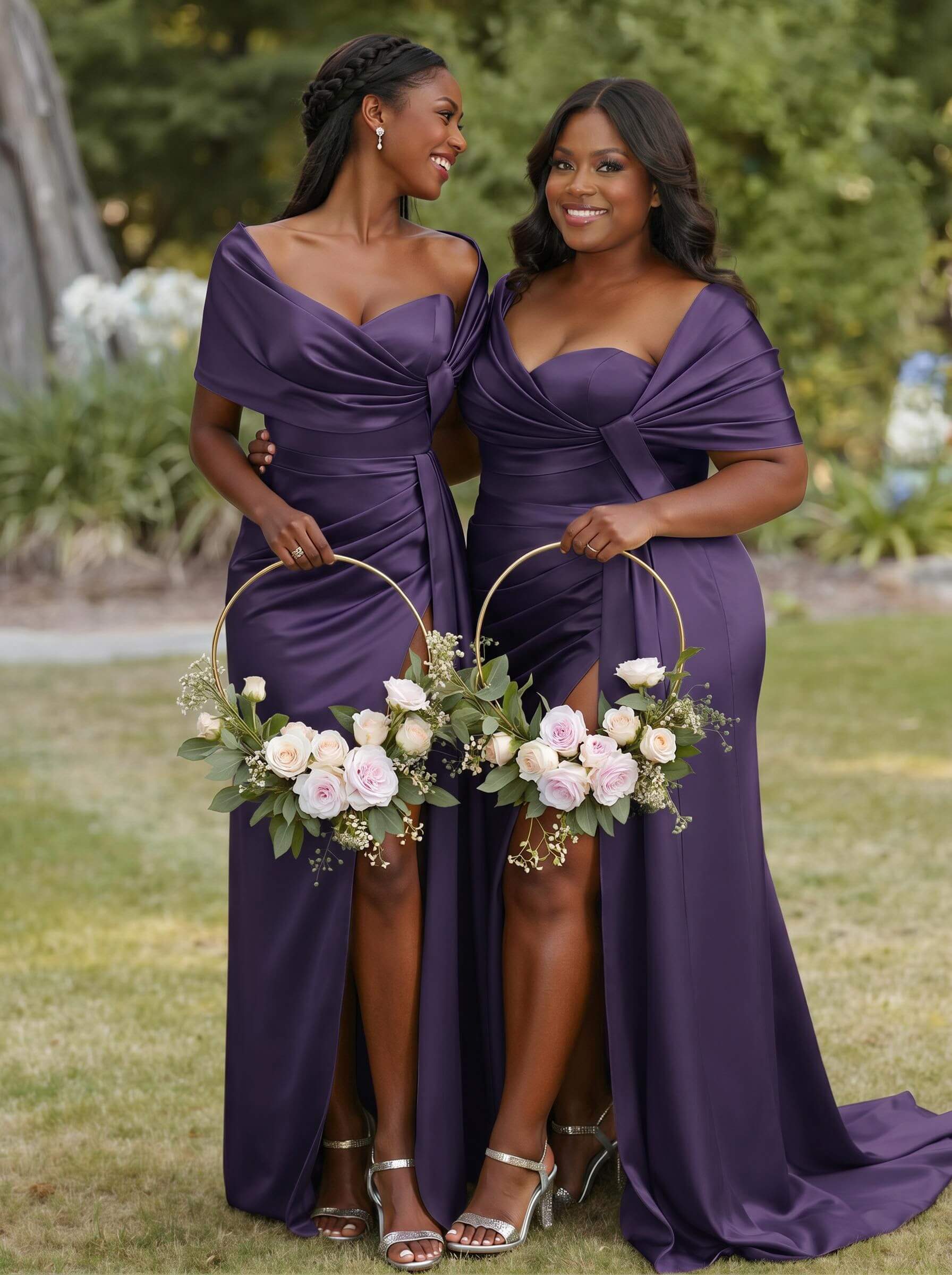 Trumpet Mermaid Sweetheart Cape Sleeves Sweep Train Silk Like Satin Bridesmaid Dresses With Sweeping Side Drape, product image 36