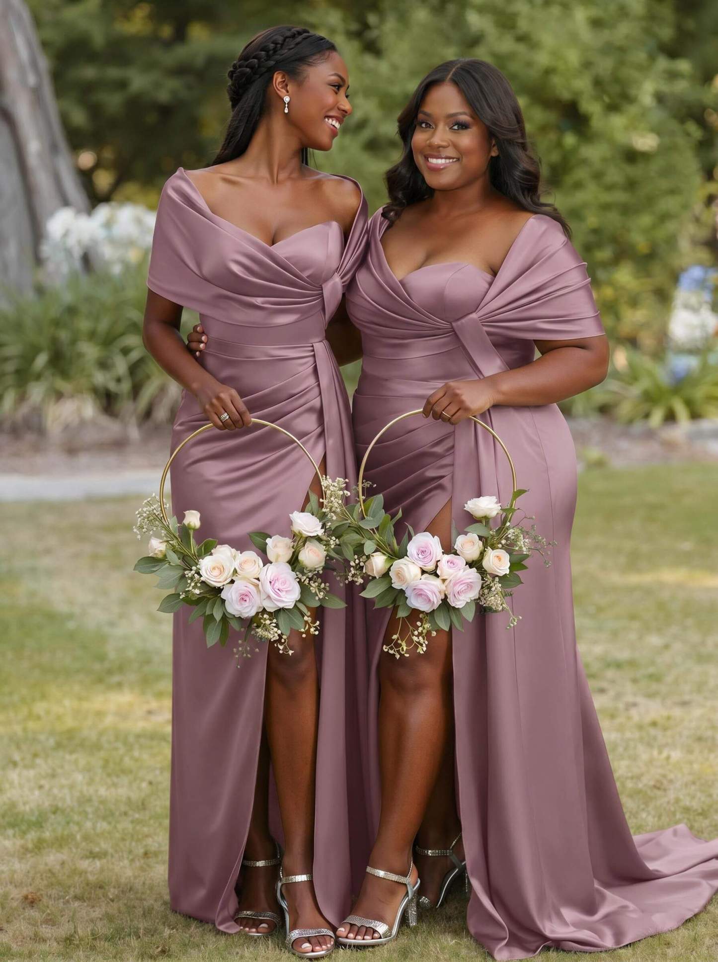 Trumpet Mermaid Sweetheart Cape Sleeves Sweep Train Silk Like Satin Bridesmaid Dresses With Sweeping Side Drape, product image 38