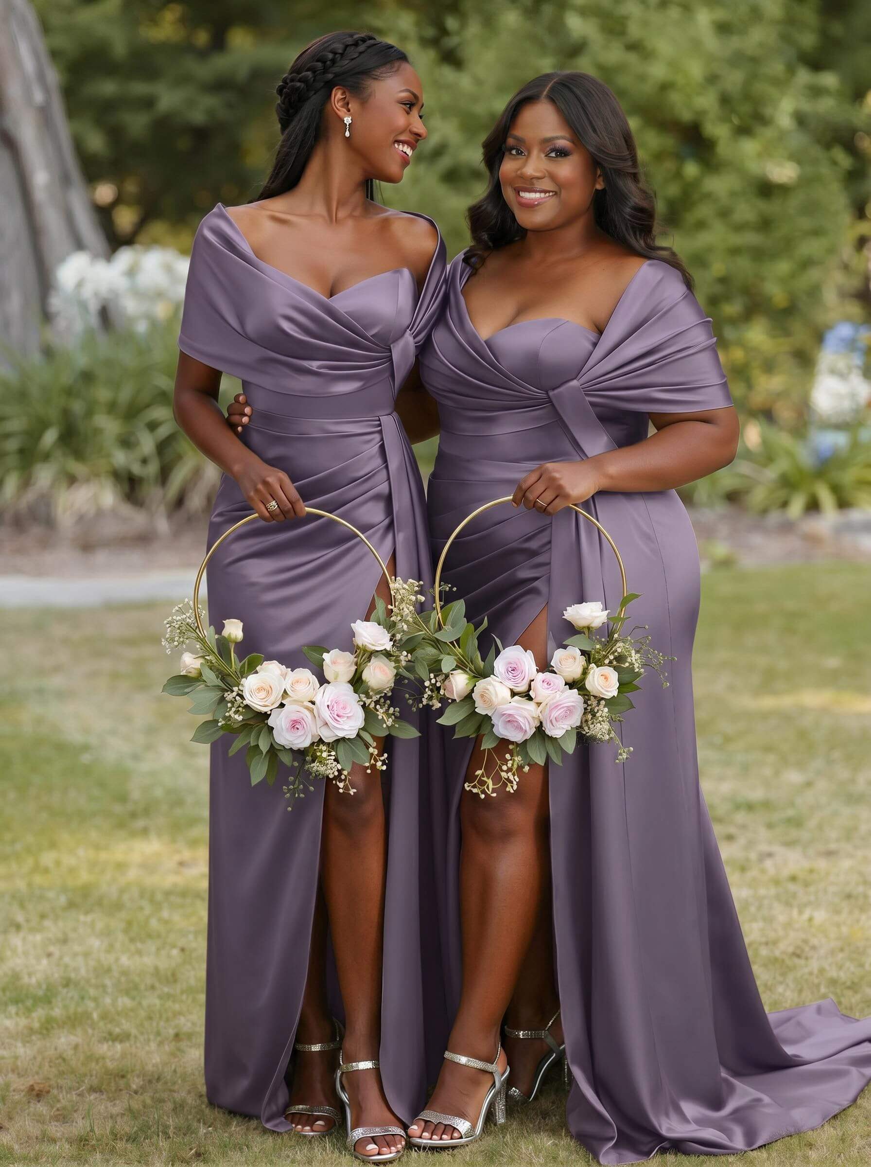 Trumpet Mermaid Sweetheart Cape Sleeves Sweep Train Silk Like Satin Bridesmaid Dresses With Sweeping Side Drape, product image 41