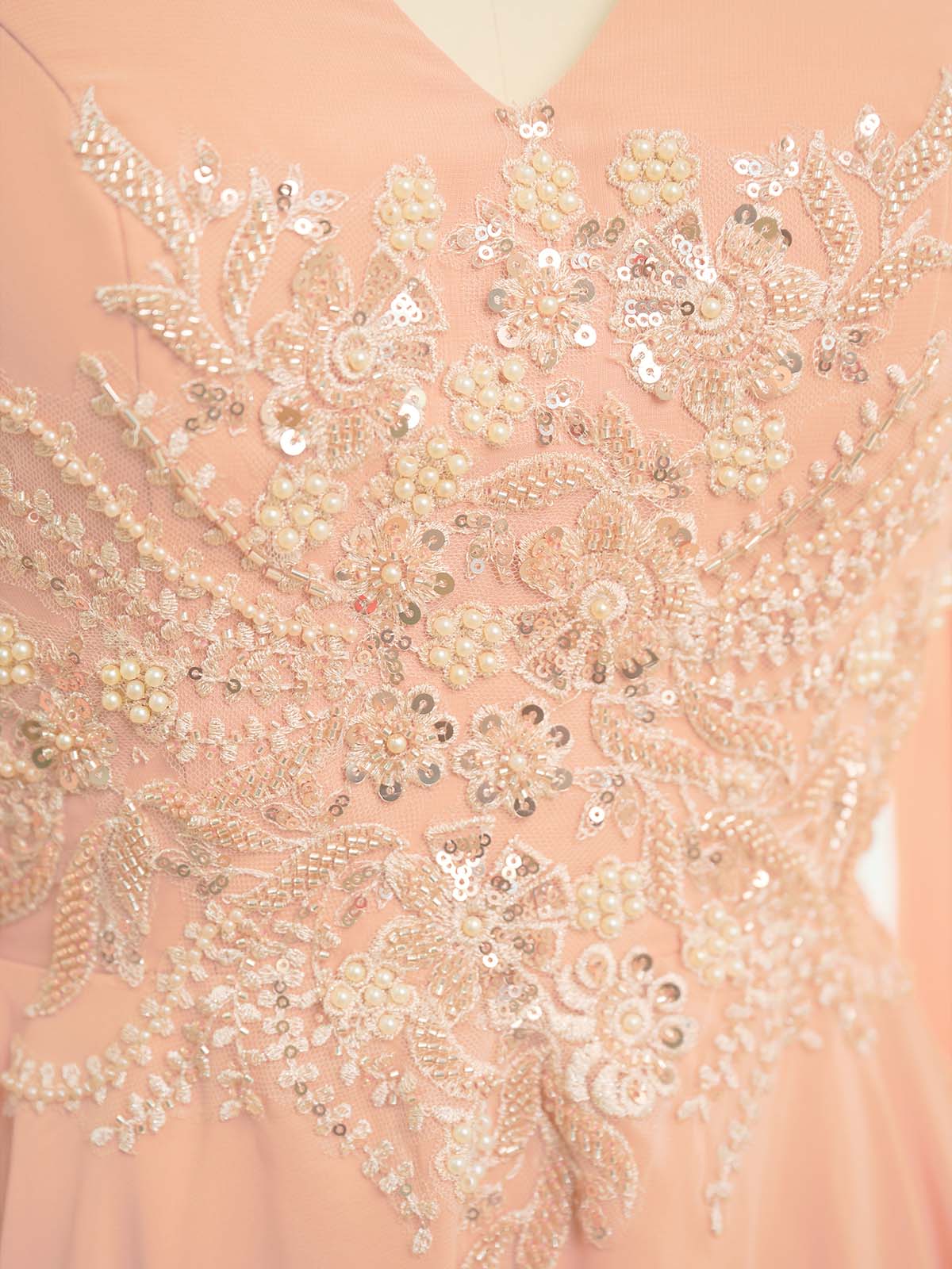 A-Line V-Neck Long Sleeves Floor-Length Chiffon Mother Of The Bride Dresses With Appliques Lace, image 6