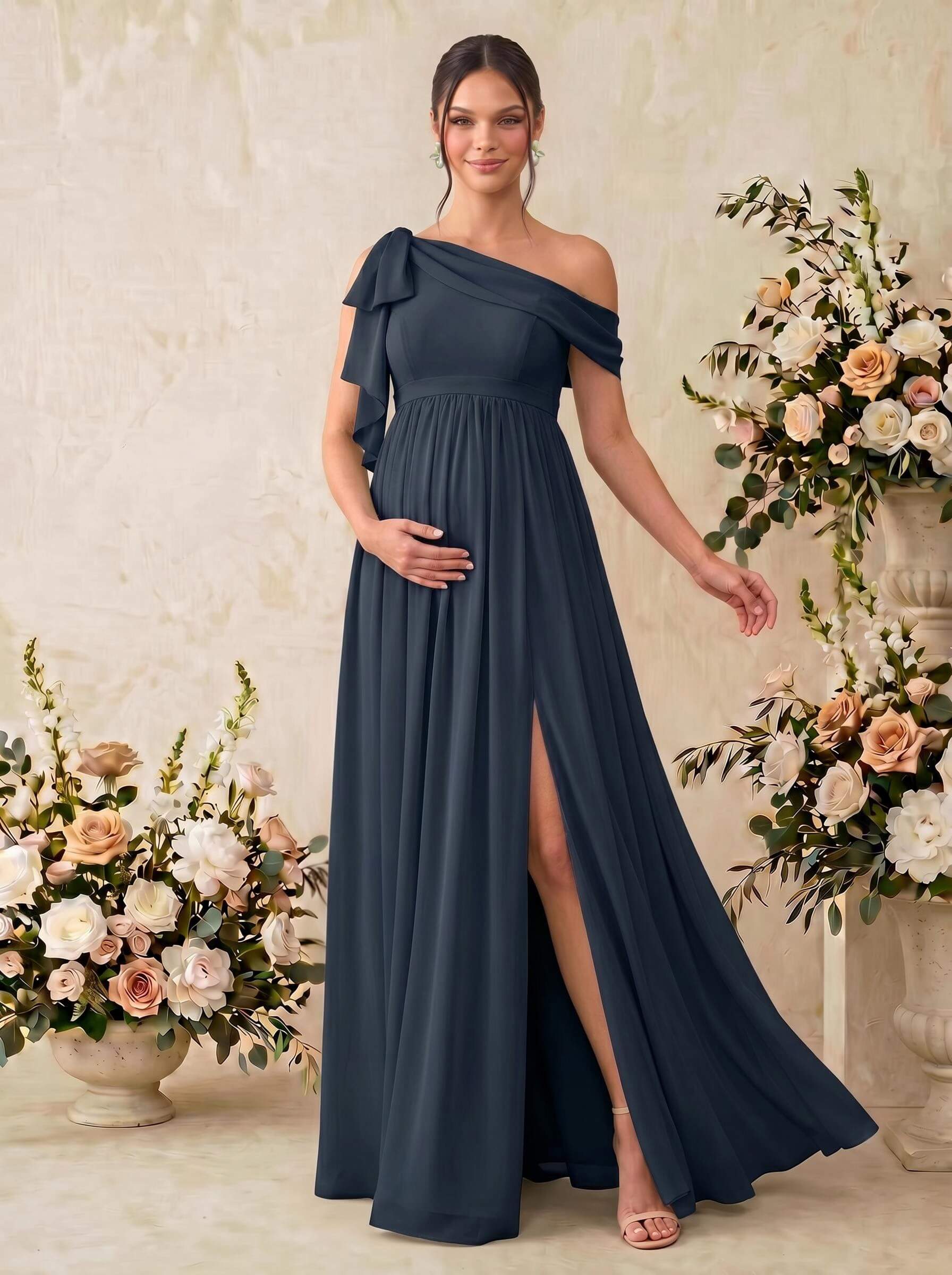 A-Line Asymmetrical Sleeveless Floor-Length Chiffon Maternity Bridesmaid Dresses