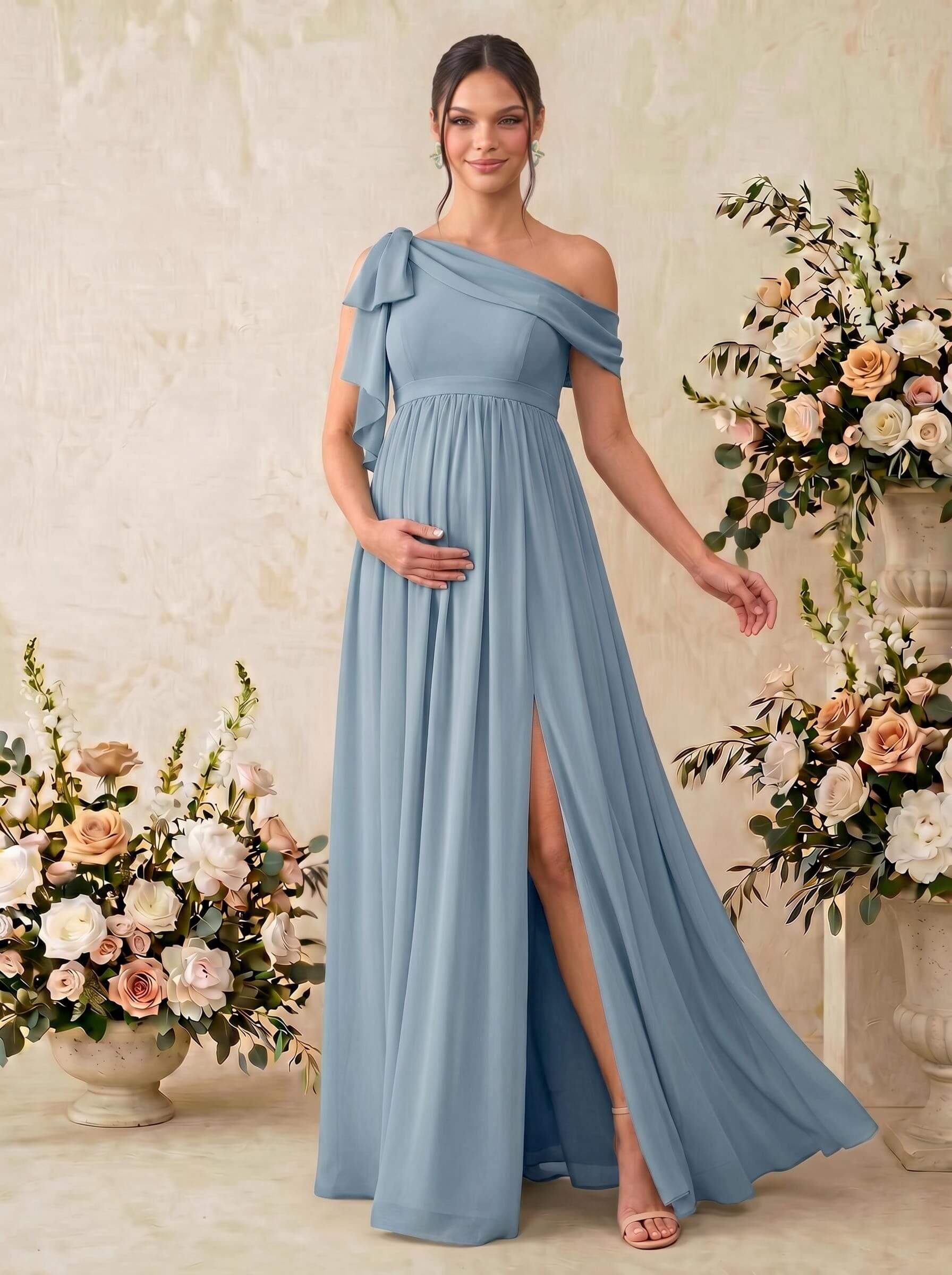 A-Line Asymmetrical Sleeveless Floor-Length Chiffon Maternity Bridesmaid Dresses