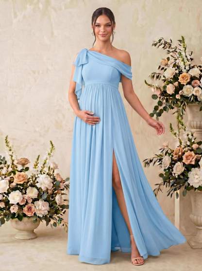 A-Line Asymmetrical Sleeveless Floor-Length Chiffon Maternity Bridesmaid Dresses