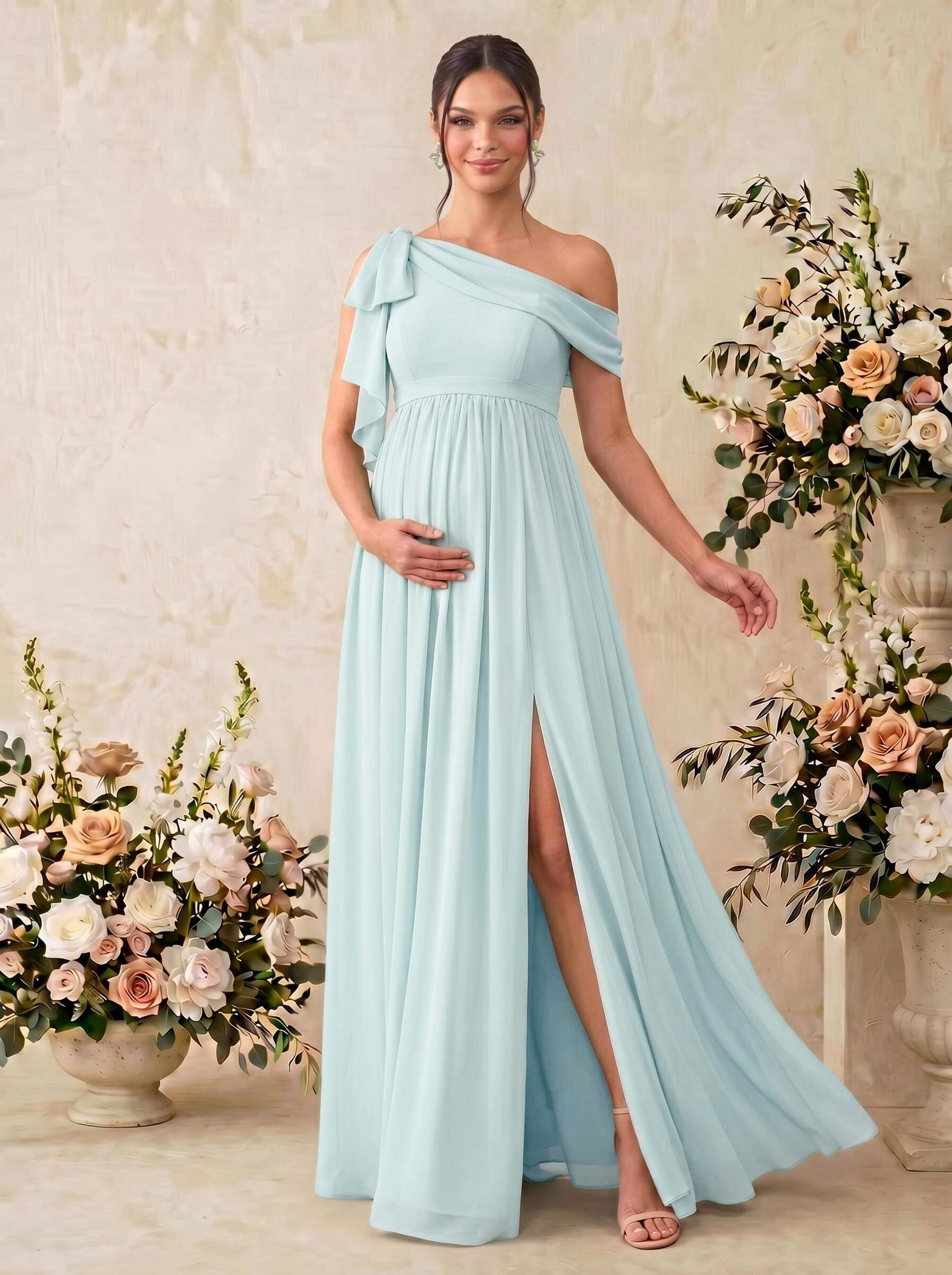 A-Line Asymmetrical Sleeveless Floor-Length Chiffon Maternity Bridesmaid Dresses