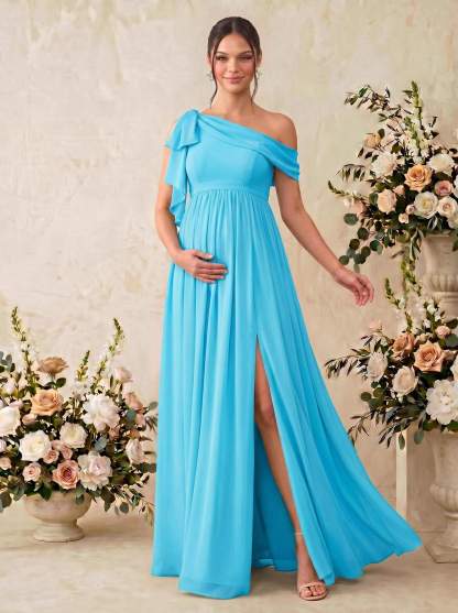 A-Line Asymmetrical Sleeveless Floor-Length Chiffon Maternity Bridesmaid Dresses