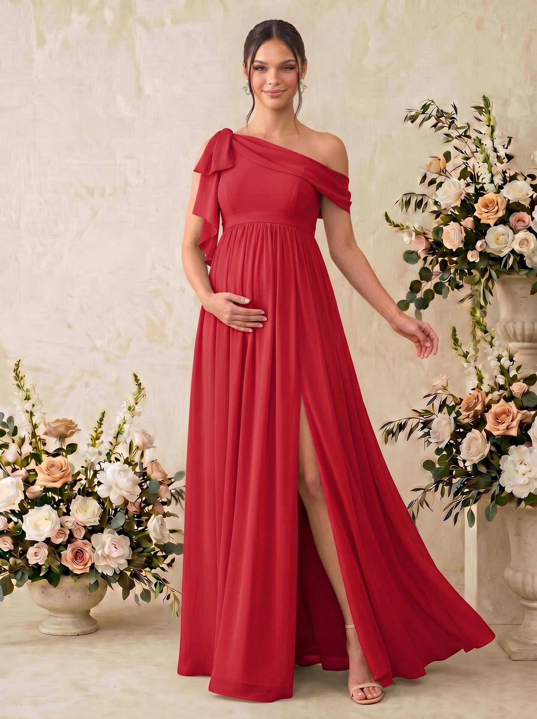 A-Line Asymmetrical Sleeveless Floor-Length Chiffon Maternity Bridesmaid Dresses
