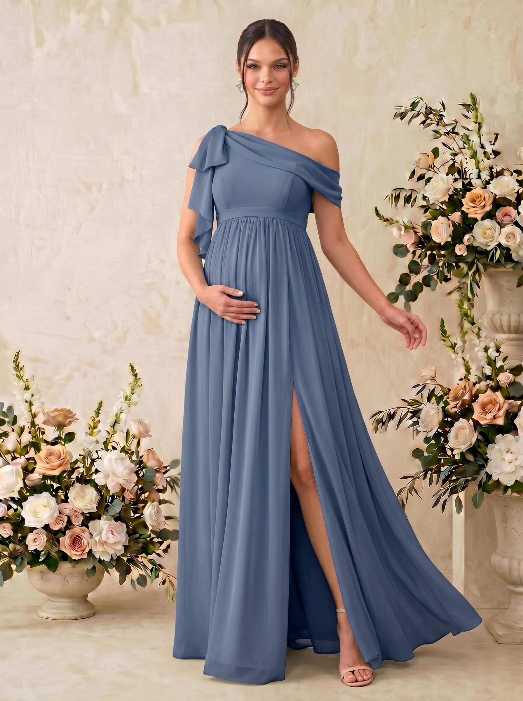 A-Line Asymmetrical Sleeveless Floor-Length Chiffon Maternity Bridesmaid Dresses