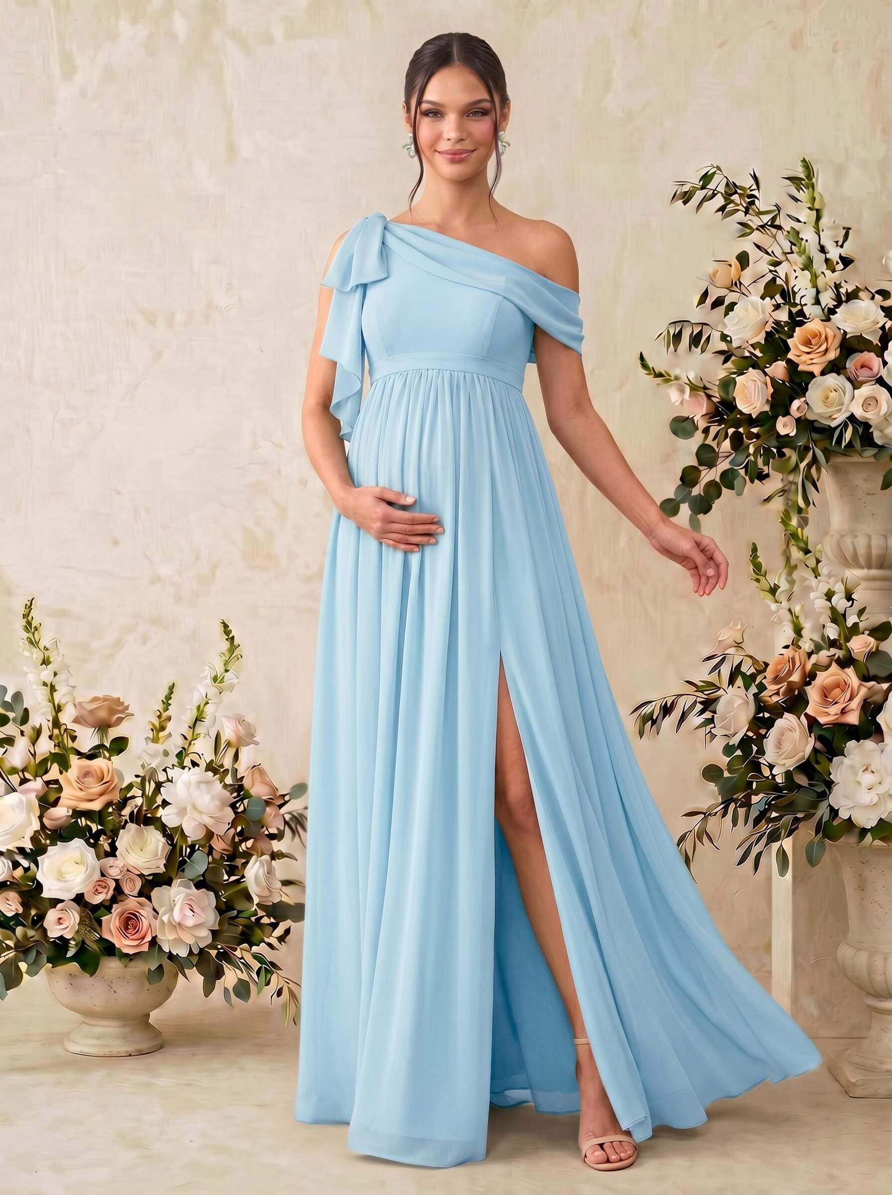 A-Line Asymmetrical Sleeveless Floor-Length Chiffon Maternity Bridesmaid Dresses