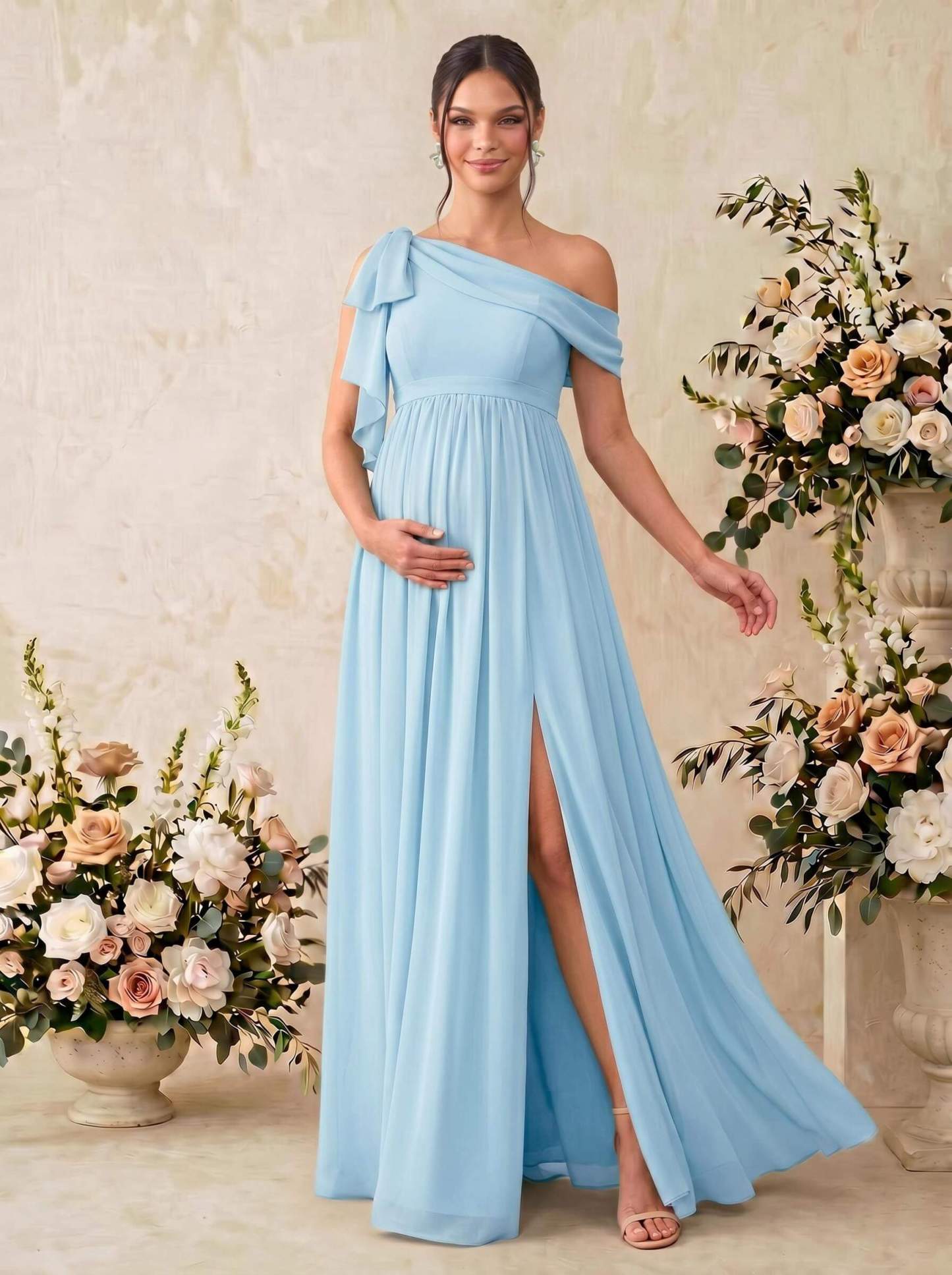 A-Line Asymmetrical Sleeveless Floor-Length Chiffon Maternity Bridesmaid Dresses