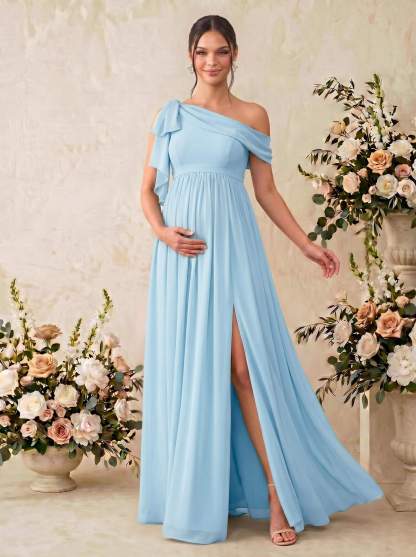 A-Line Asymmetrical Sleeveless Floor-Length Chiffon Maternity Bridesmaid Dresses