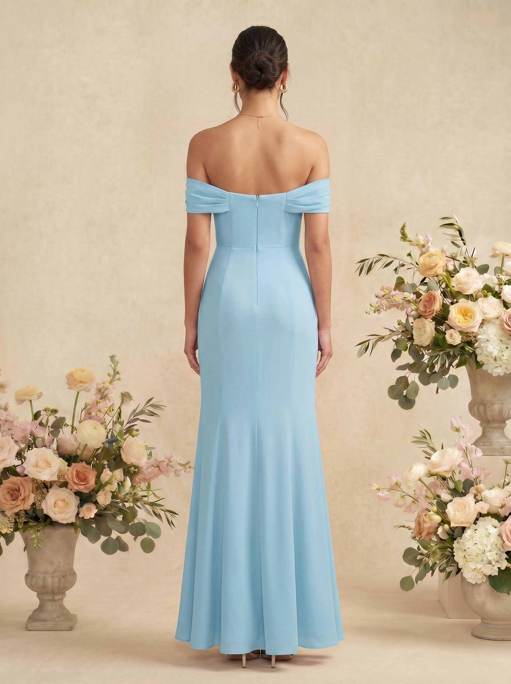 Elegant Ruched Cowl Neck Off-The-Shoulder Mermaid Chiffon Bridesmaid Dresses, image 2