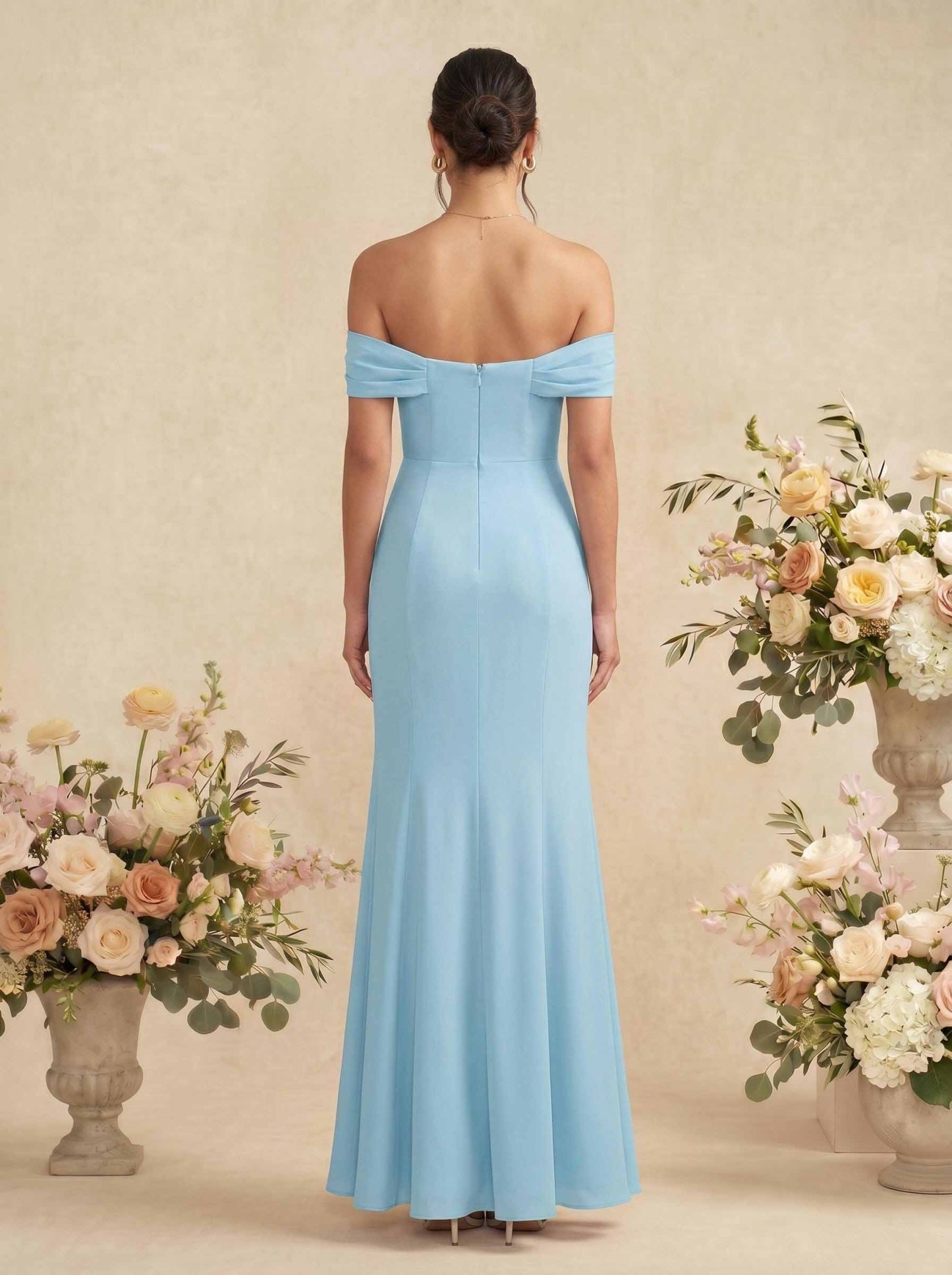 Elegant Ruched Cowl Neck Off-The-Shoulder Mermaid Chiffon Bridesmaid Dresses, image 2