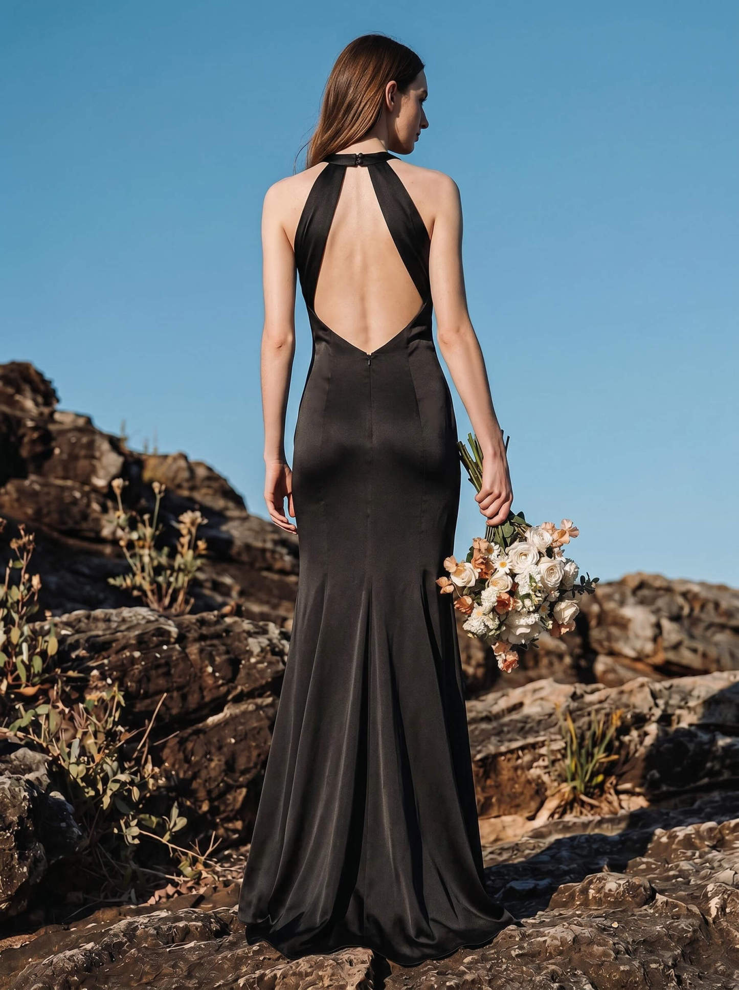Sheath/Column Cowl Neck Sleeveless Bridesmaid Dresses With Split Front, image 2