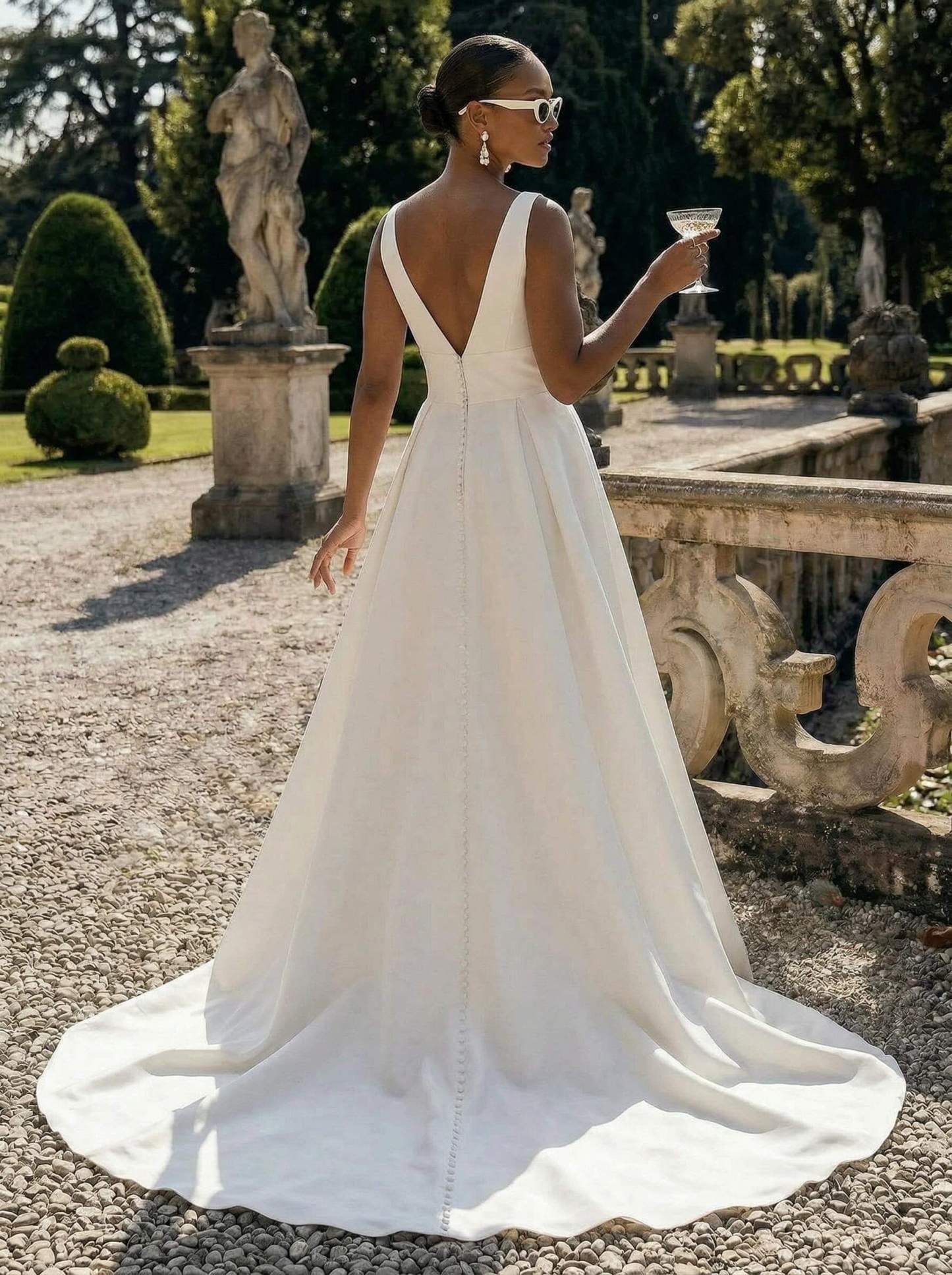 Plus Size A-Line V-Neck Sleeveless Court Train Satin Wedding Dresses, product image 2
