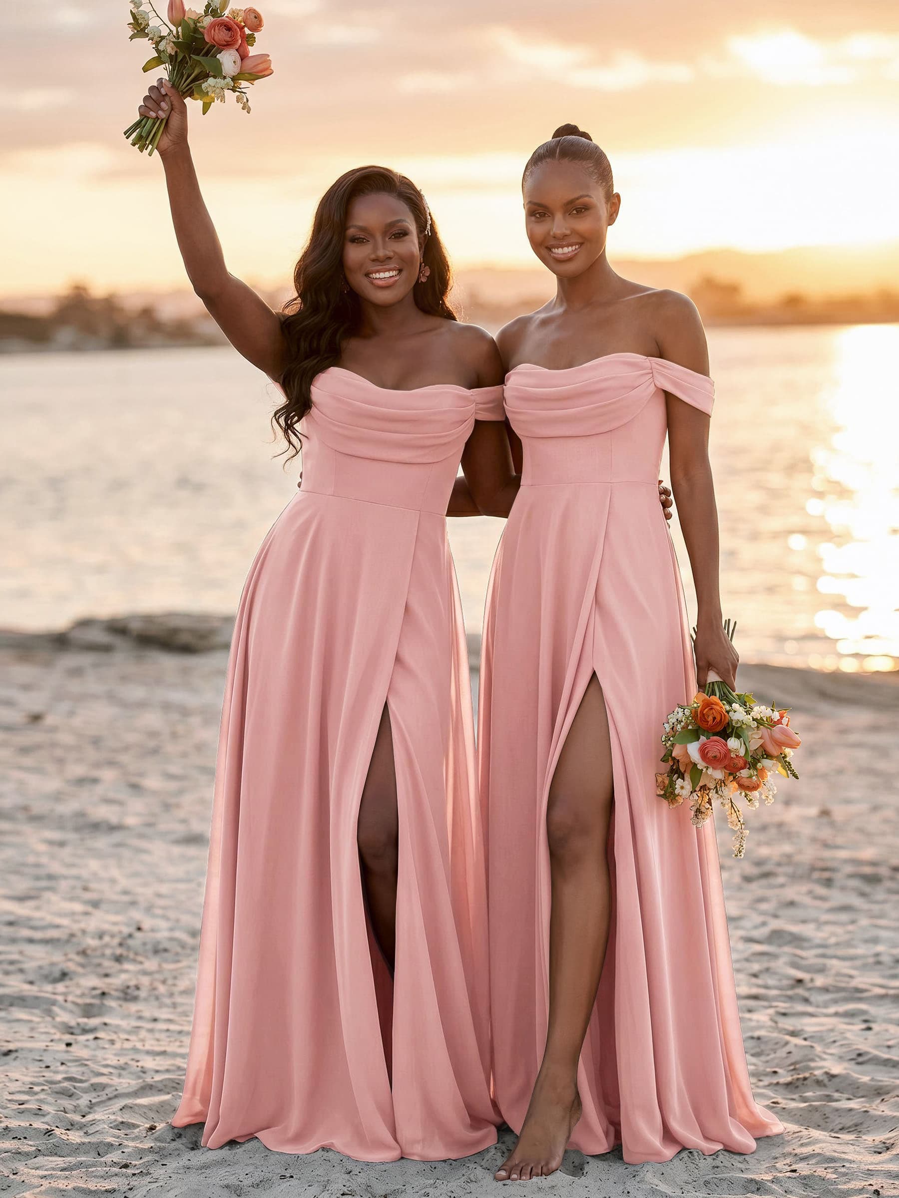 A-Line Off-The-Shoulder Sleeveless Floor-Length Chiffon Bridesmaid Dresses With Split Front, product image 26
