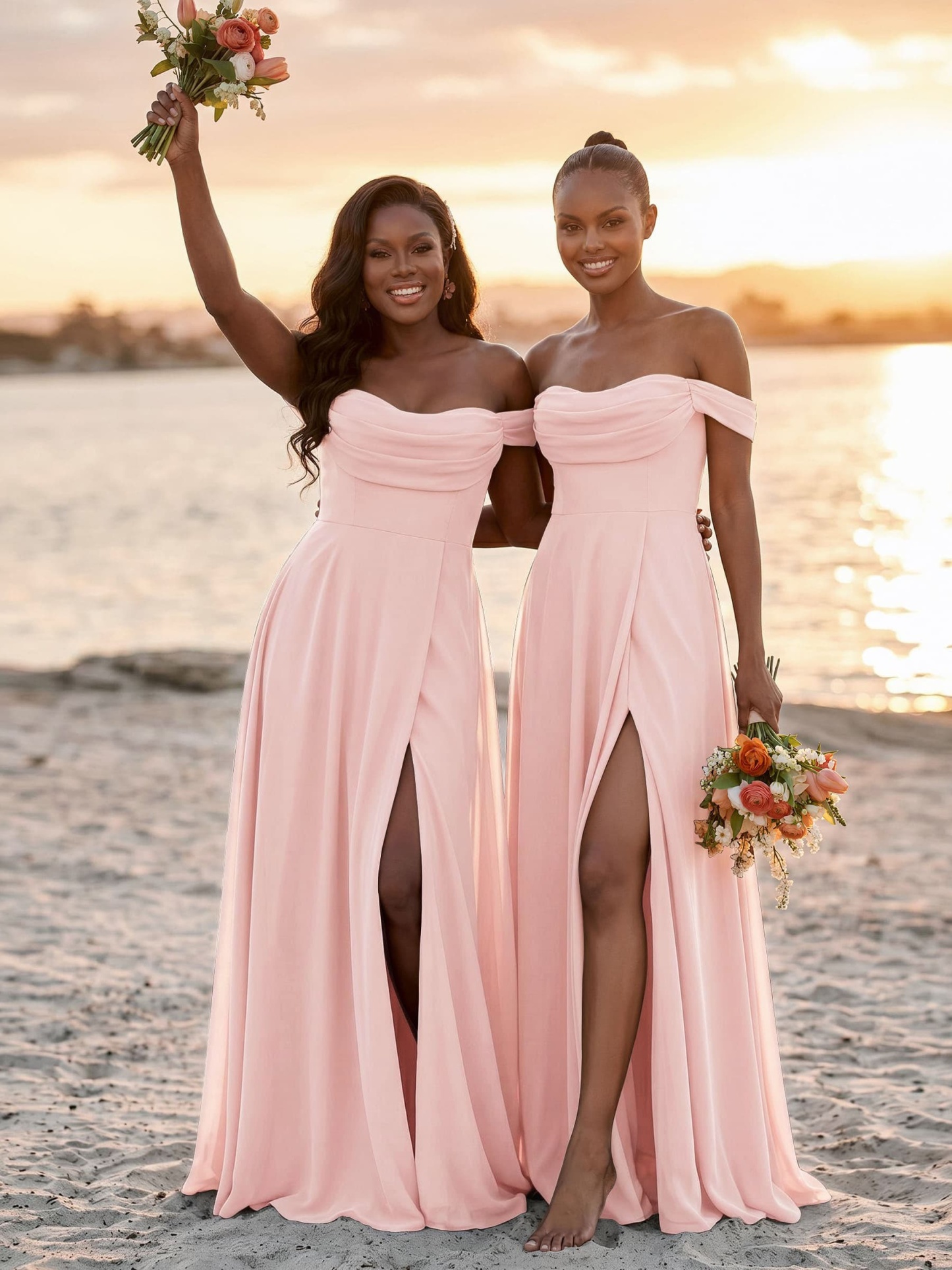 A-Line Off-The-Shoulder Sleeveless Floor-Length Chiffon Bridesmaid Dresses With Split Front, product image 29