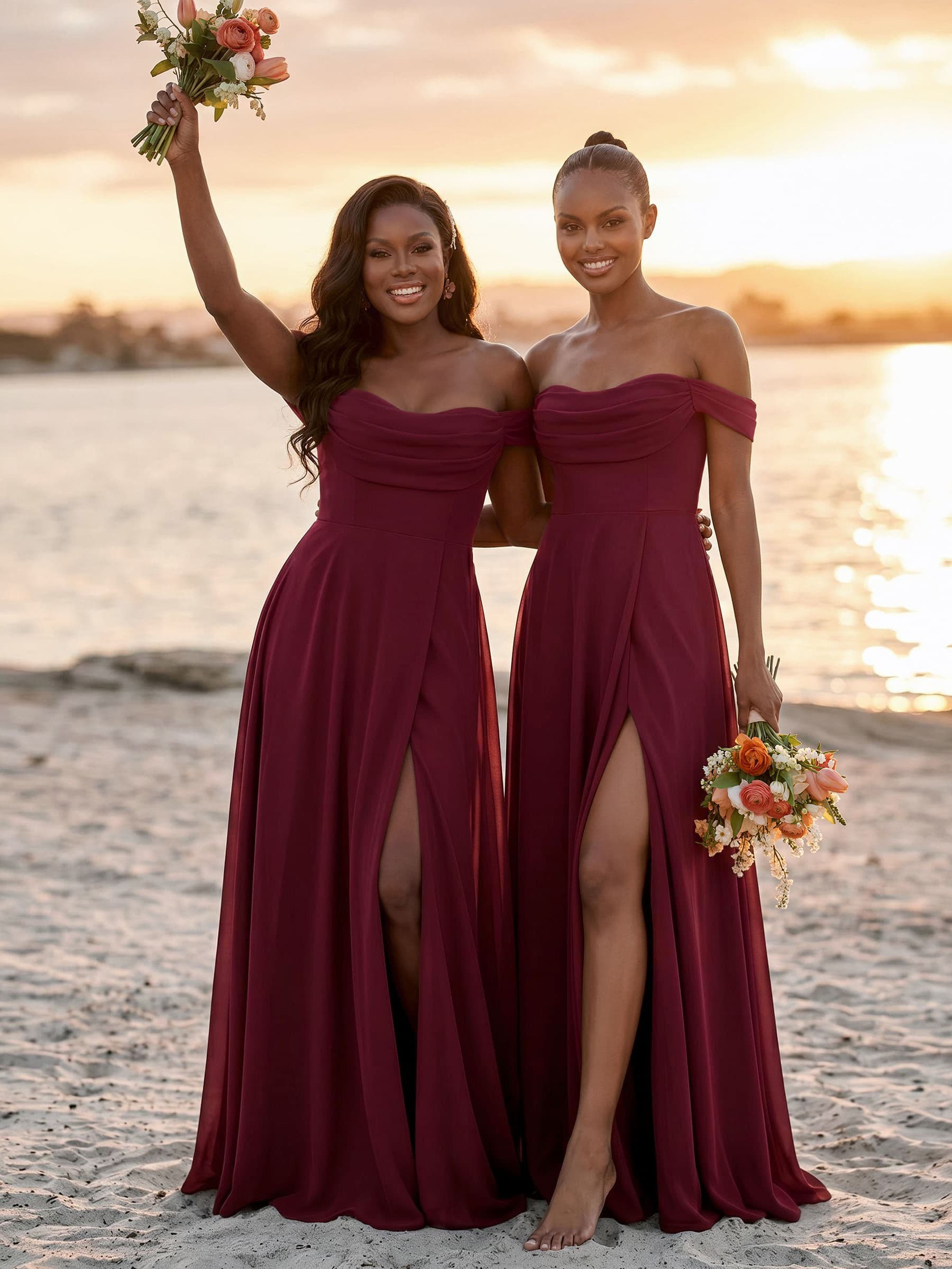 A-Line Off-The-Shoulder Sleeveless Floor-Length Chiffon Bridesmaid Dresses With Split Front, product image 18