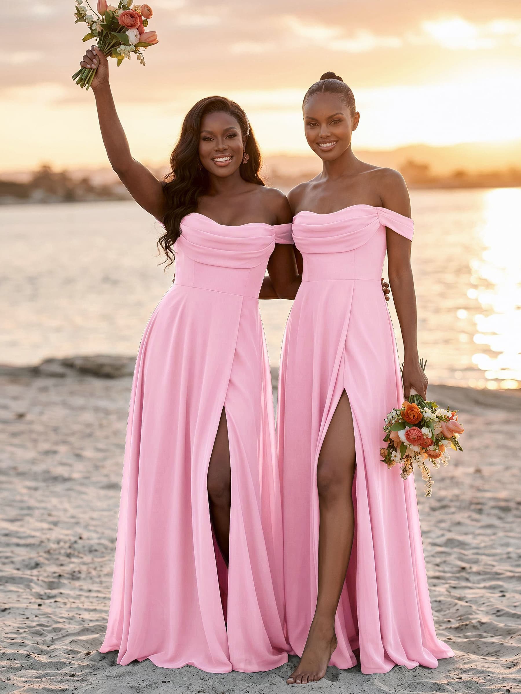 A-Line Off-The-Shoulder Sleeveless Floor-Length Chiffon Bridesmaid Dresses With Split Front, product image 30