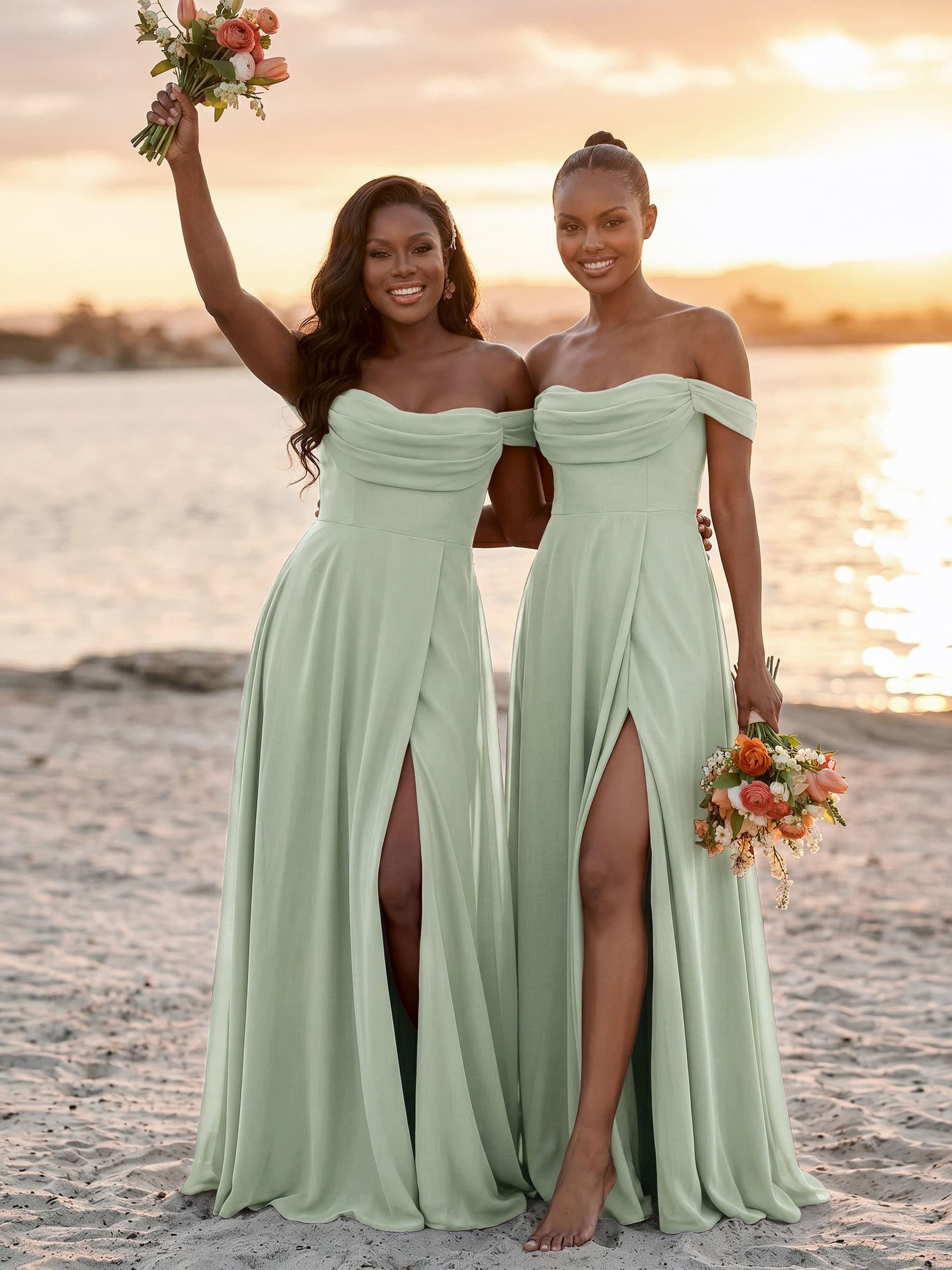 A-Line Off-The-Shoulder Sleeveless Floor-Length Chiffon Bridesmaid Dresses With Split Front, product image 48